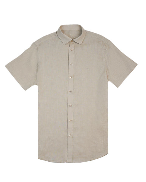 Eight X Men's Neutrals 100% Linen Button Short Sleeve Button Down Shirt - Beige In Beige