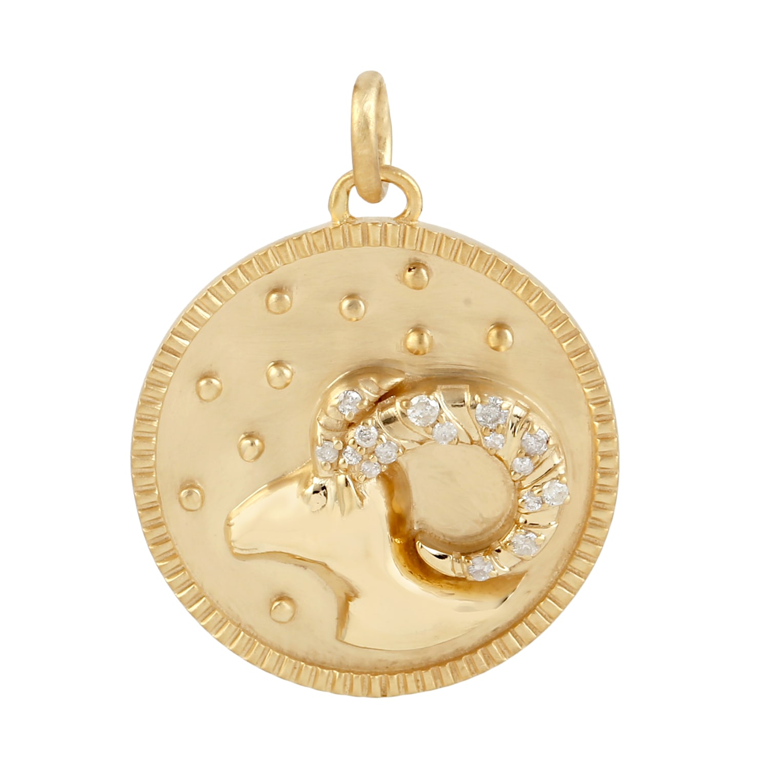 Women’s White / Gold Natural Diamond Solid With 14K Yellow Gold Zodiac Sign Charm Pendant Artisan