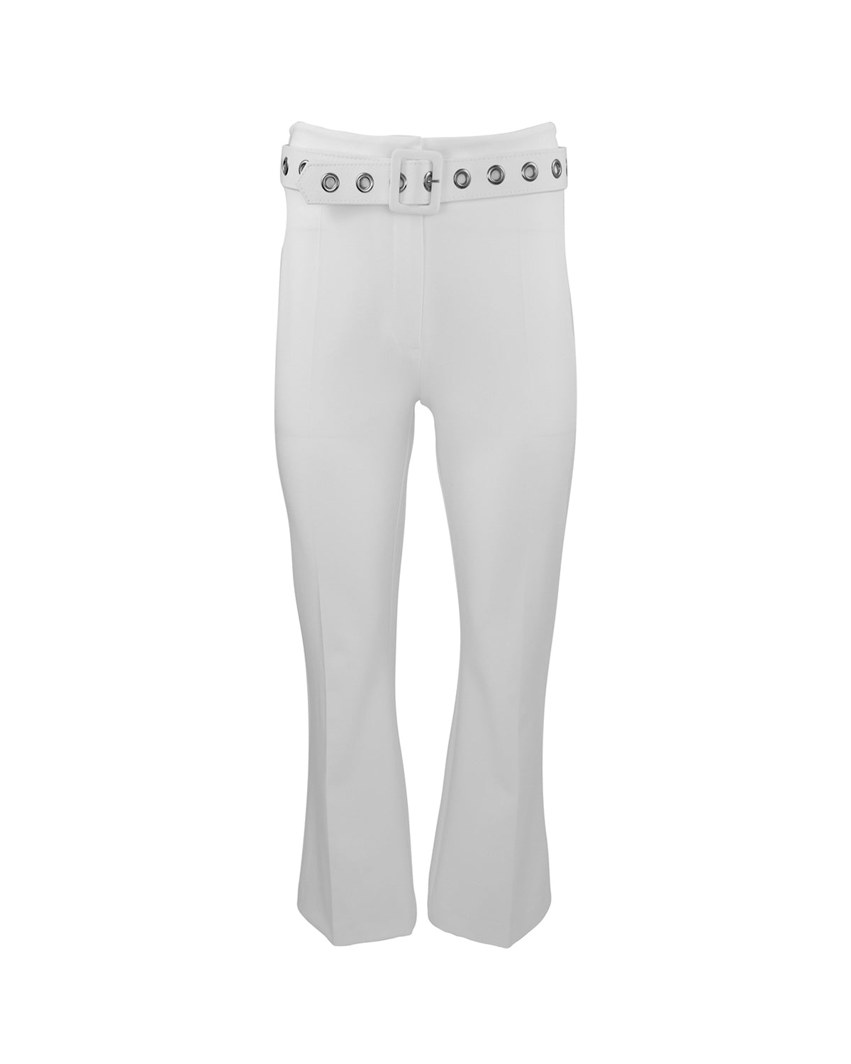 Theo The Label Women's White Gaia Grommet Belt Bootcut Pant In White