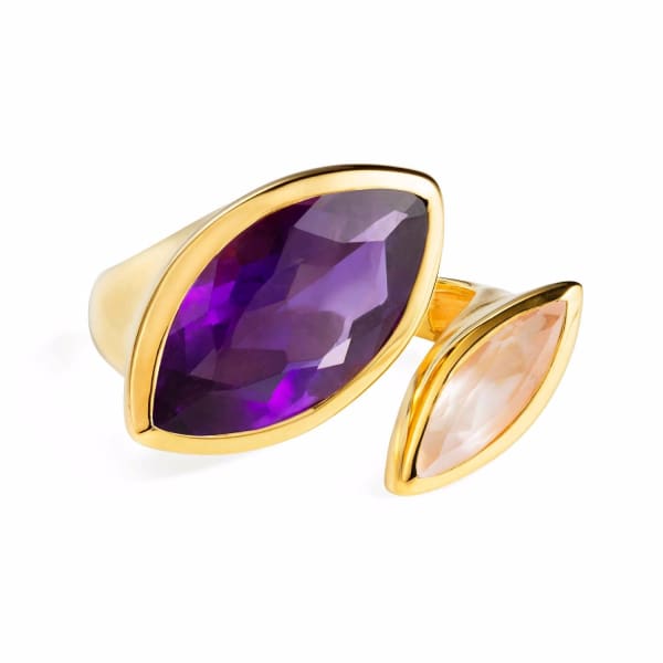 Neola Celestine Gold Cocktail Ring Amethyst & Rose Quartz In Cocktail