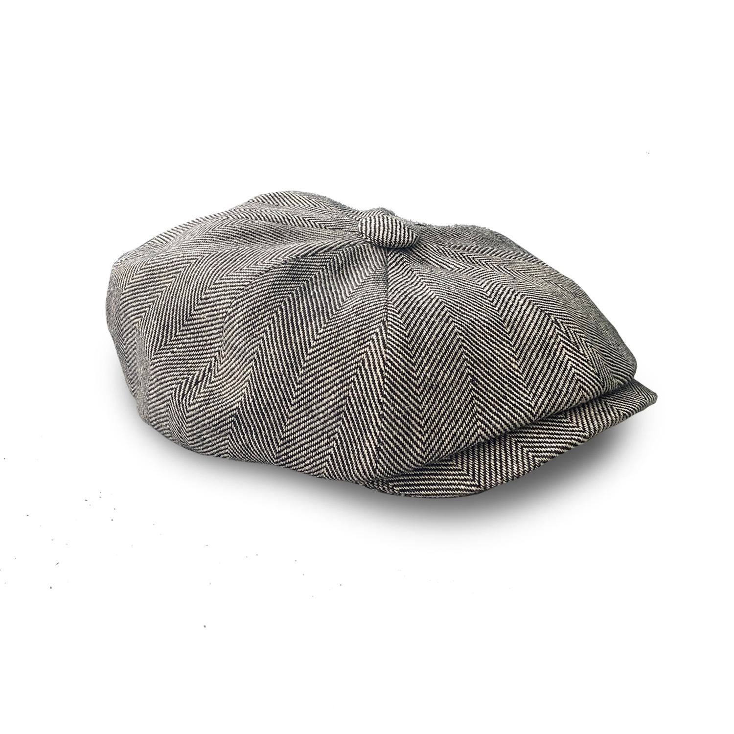 Men’s Grey / White Rileys Shade Baker Boy Hat In Herringbone Irish Linen Large Mister Miller - Master Hatter