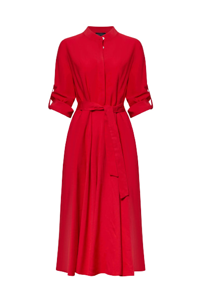 James Lakeland Women's Roll Sleeve Midi Dress Red