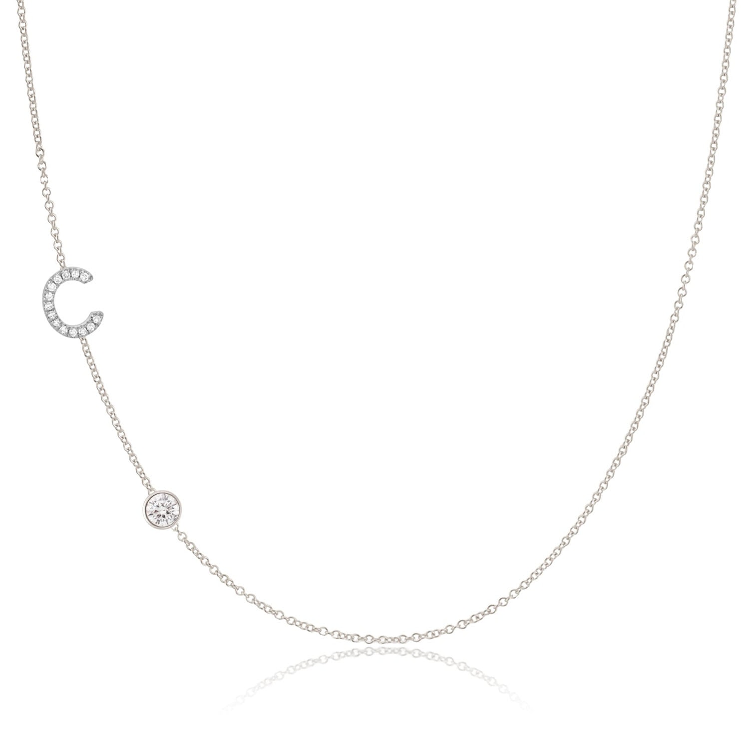 Maya Brenner Women's Pavé Monogram Necklace With Diamond 14k White Gold - 16" In Metallic