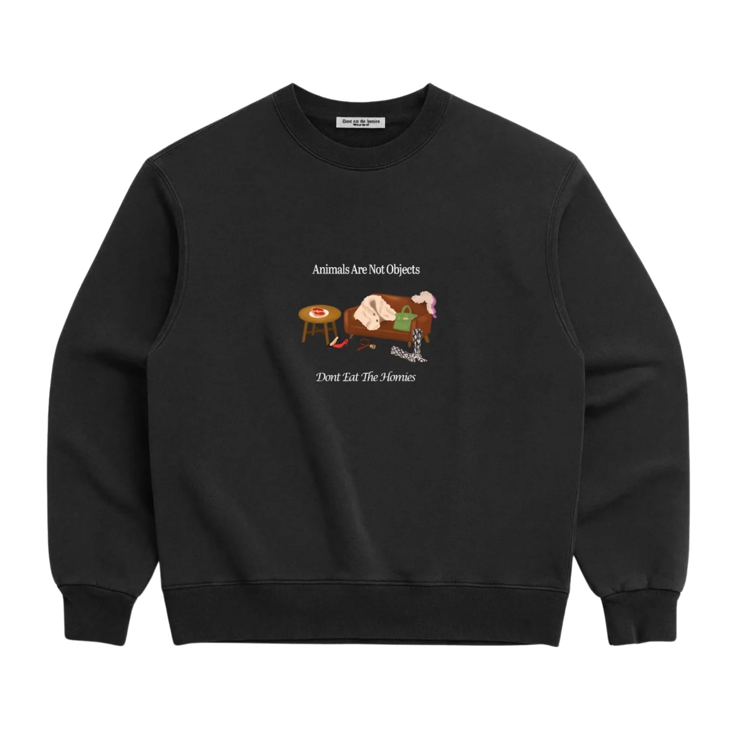 Dont Eat The Homies Women's Black Animals Are Not Objects Crewneck In Black