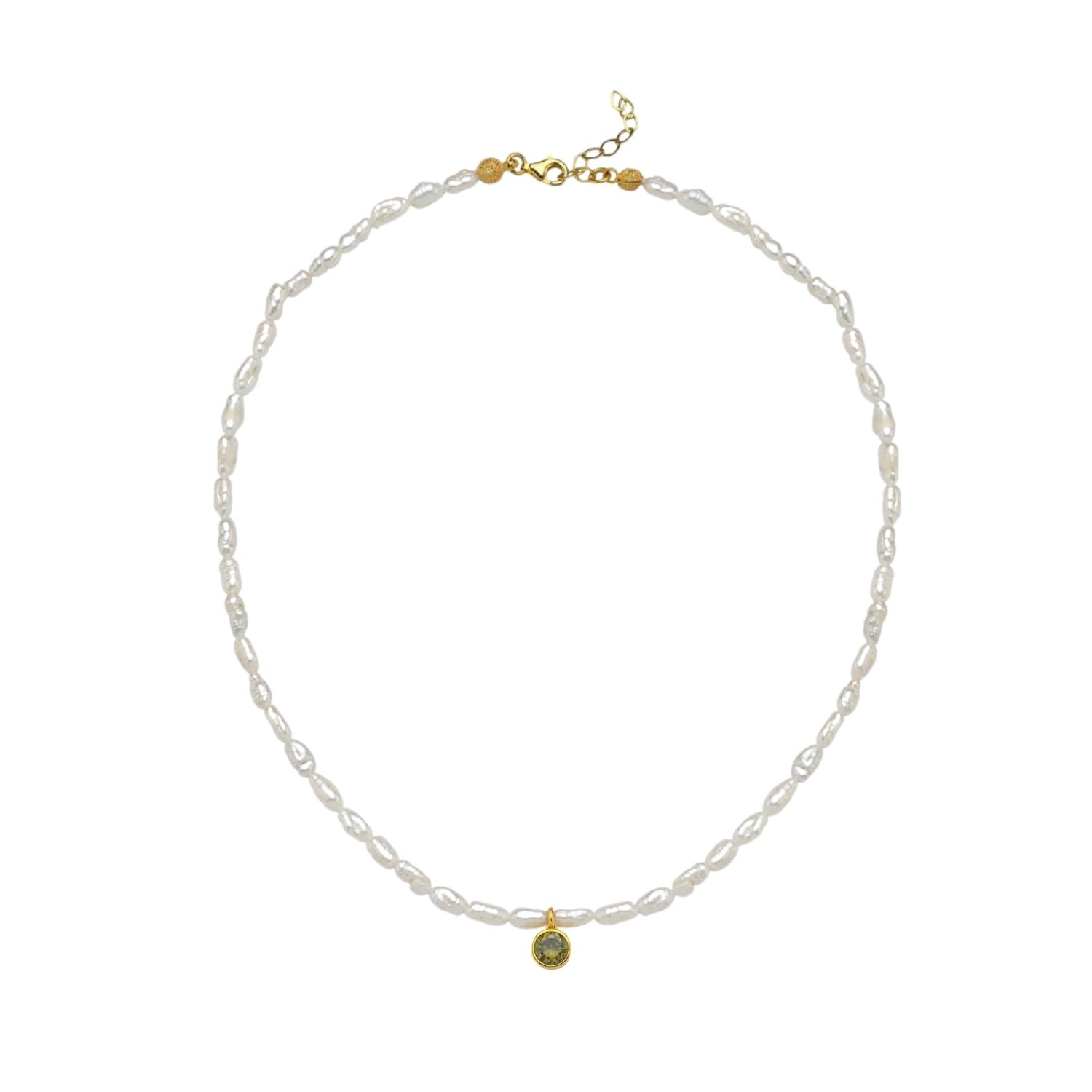 Linya Jewellery Women's Cosmic Small Pearl Zodiac Necklace Light Green Birthstone In Green