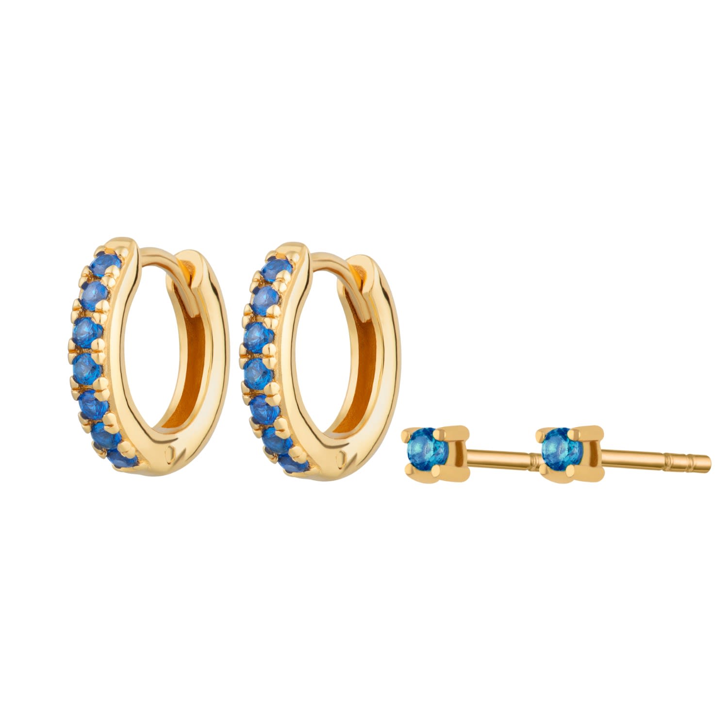 Women’s Gold / Blue Gold Blue Stone Huggie And Tiny Stud Set Of Earrings Scream Pretty