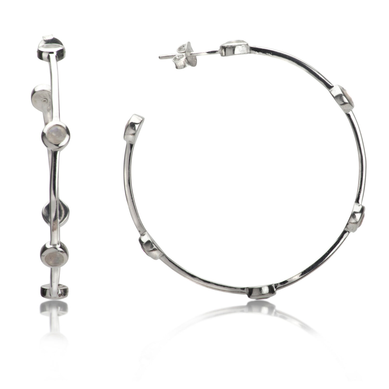 Women’s White / Silver Open Hoop Earrings With Moonstones In Sterling Silver The Jewellery Store London