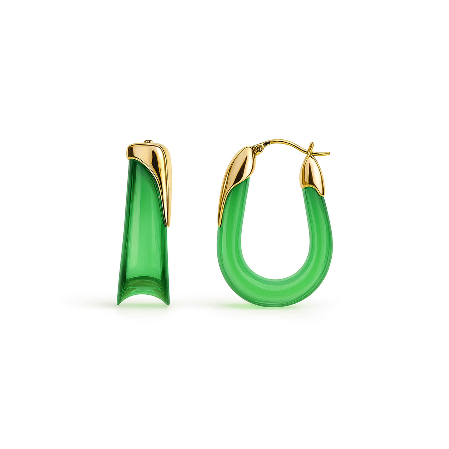 Gold & Honey Women's Gold / Green Emerald Sculpted U Lucite Birthstone Hoop Earrings