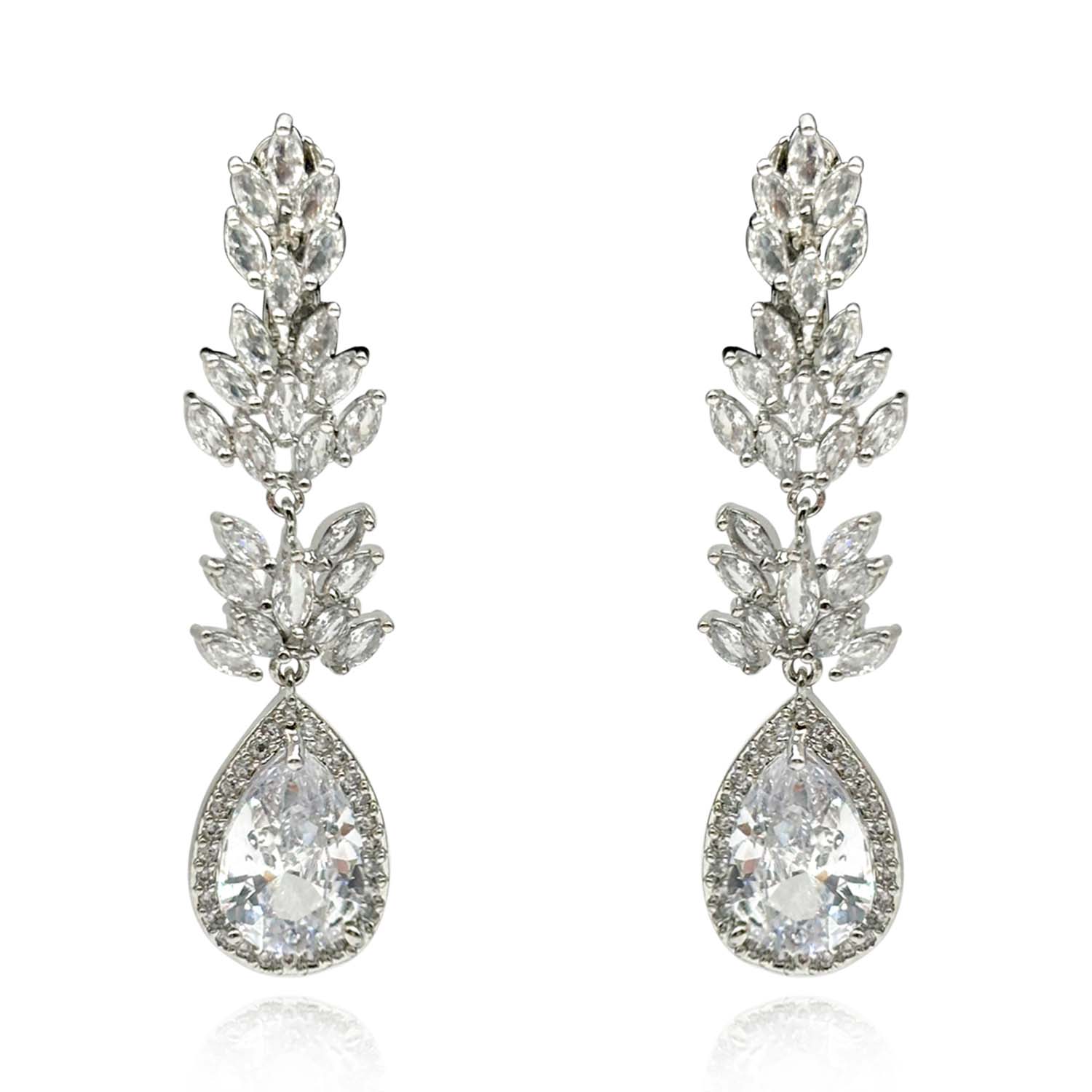 Michael Nash Jewelry Women's Neutrals Elongated Small Navette Shaped Diamond Clip On Cubic Zirconium Earrings With Large 
