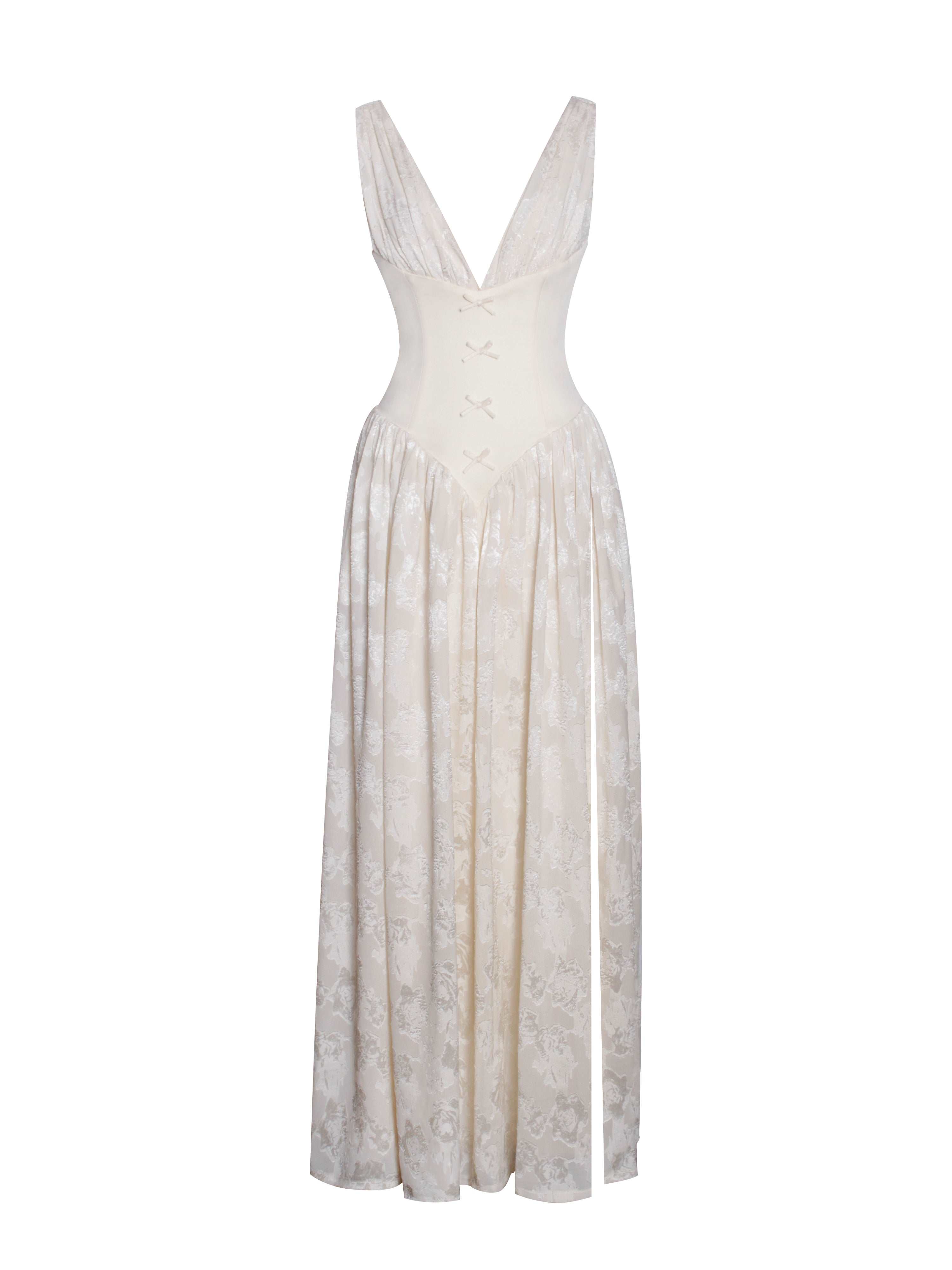 Sabrina Butter Yellow High Slit Jacquard Maxi Dress | Miss Circle New York  | Wolf & Badger