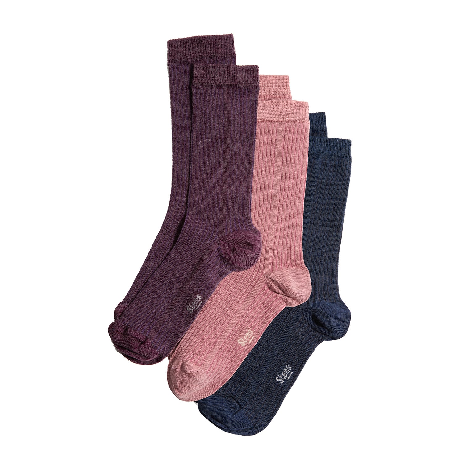 Women’s Eco-Conscious Cashmere Crew Socks Box Of Three - Navy Rosa Mauve Stems