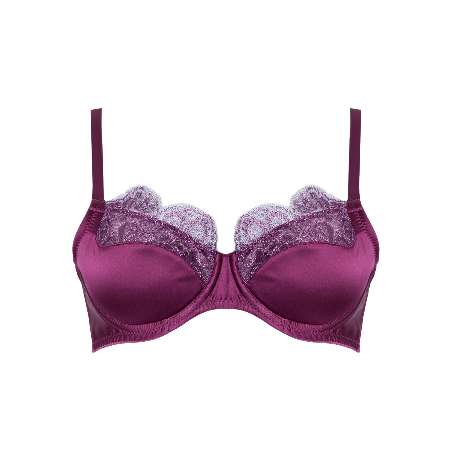 Emma Harris Women's Rochelle Luxury Balcony Bra In Winter Berry Silk With French Lace In Yellow