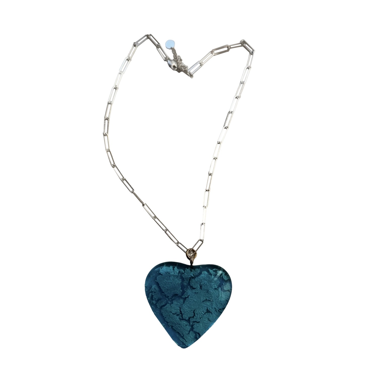 Mad Shoes Women's Blue / Silver Mad Ocean Sterling Silver Necklace With Statement Glass Heart Pendant Adorned 