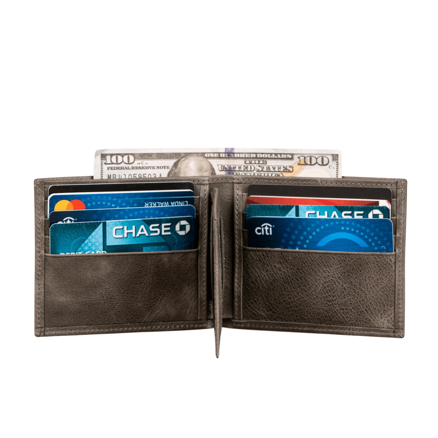 Leathere Women's Classic Leather Bifold Wallet - Grey - Los Angeles