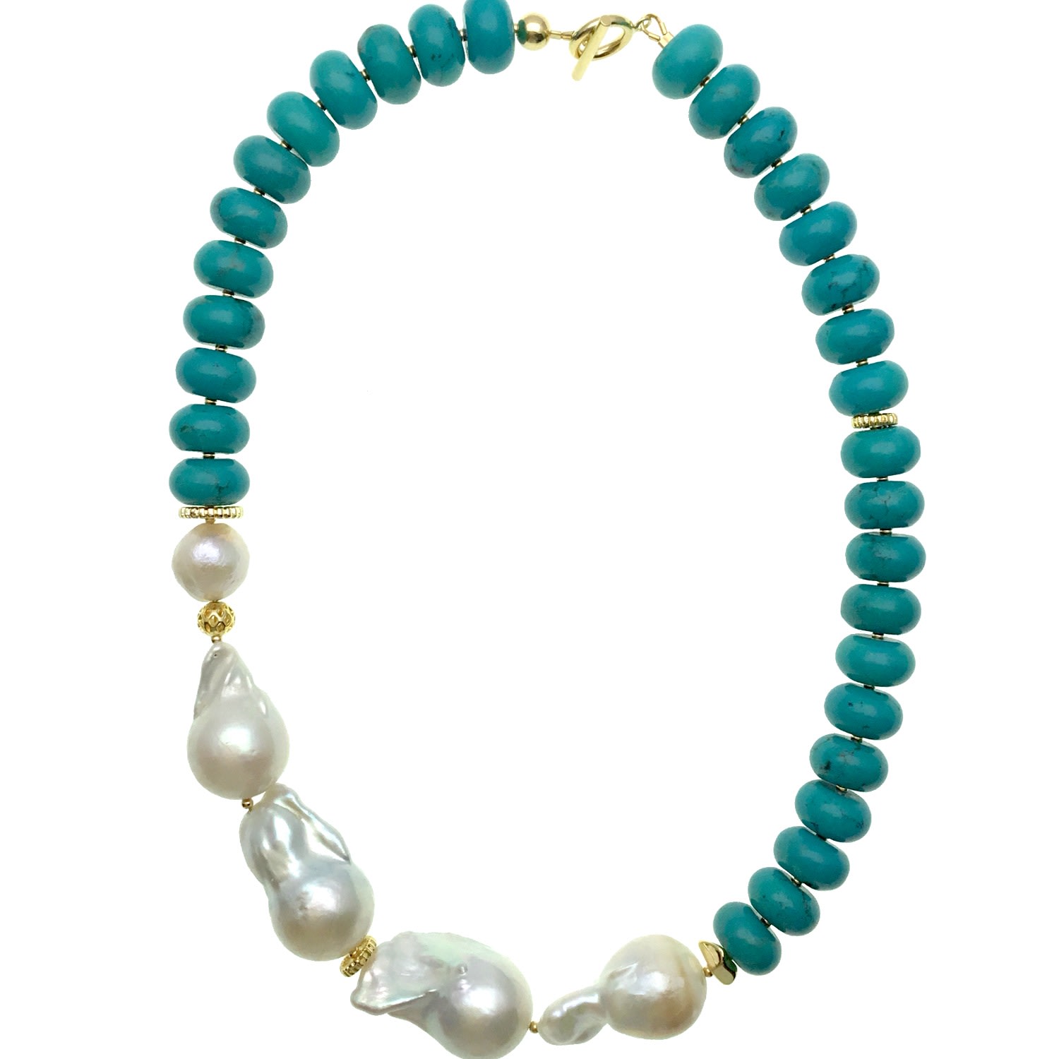 Farra Women's Blue / White Turquoise With Baroque & Edison Pearls Short Necklace