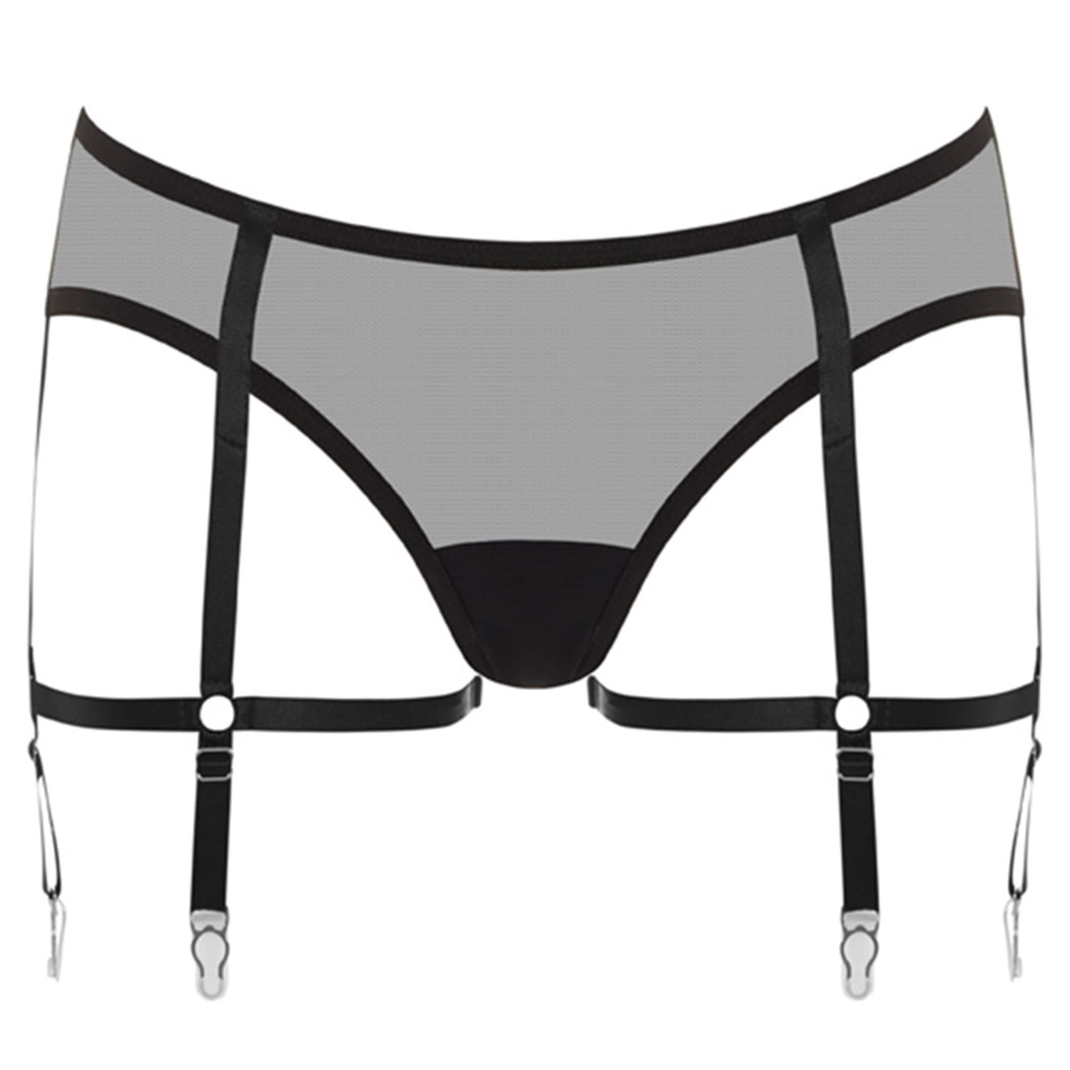 Reckless Wolf Women's Black Prey Backless Suspender Knicker - Mesh Hipster Brief With Cutout & Garters In Black