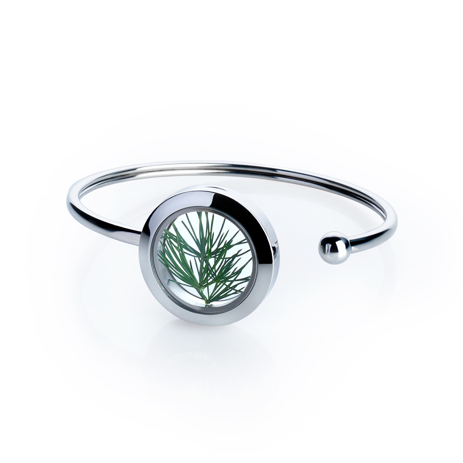 My Little Nature Women's Green / Silver Premium Quality Designer Cuff Bracelet With Preserved Pine Needles – Nature-i