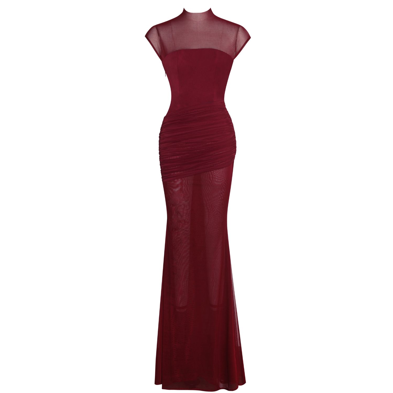 Miss Circle New York Women's Red Fabienne Burgundy Mesh Cap Sleeve Mermaid Gown In Red