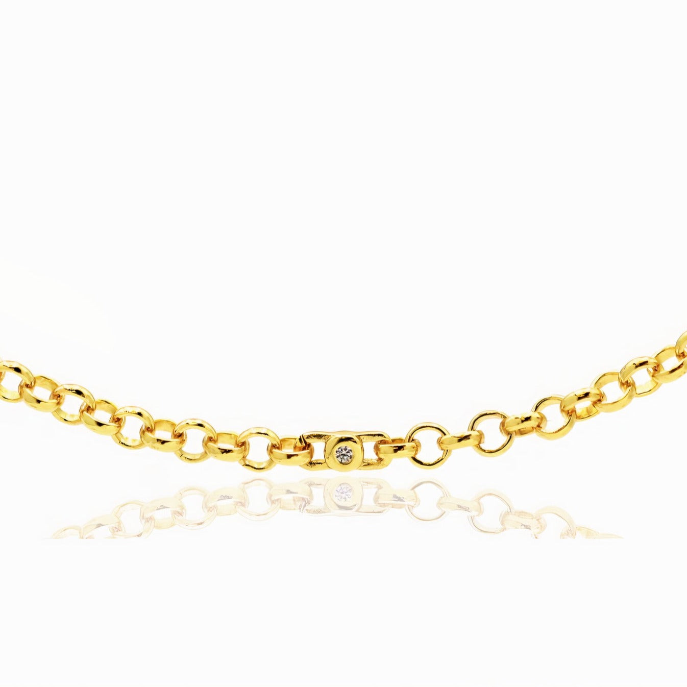 Women’s Chicago Belcher Rolo Chain 18K Gold Vermeil Necklace With Zirconia Gemsa London