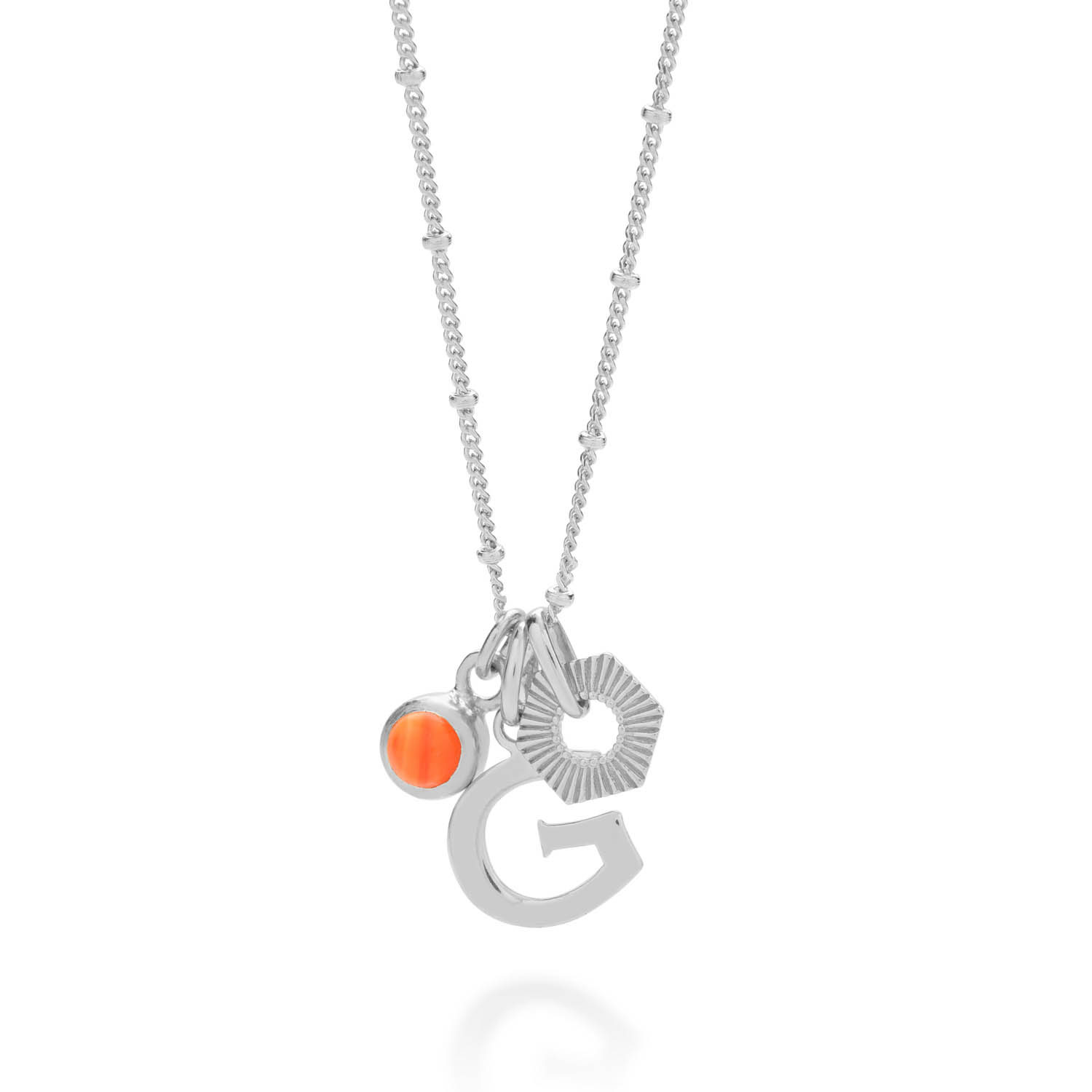 Nellou Jewellery Women's Yellow / Orange Personalised Hex Initial July Birthstone Necklace Sterling Silver - Carnelia