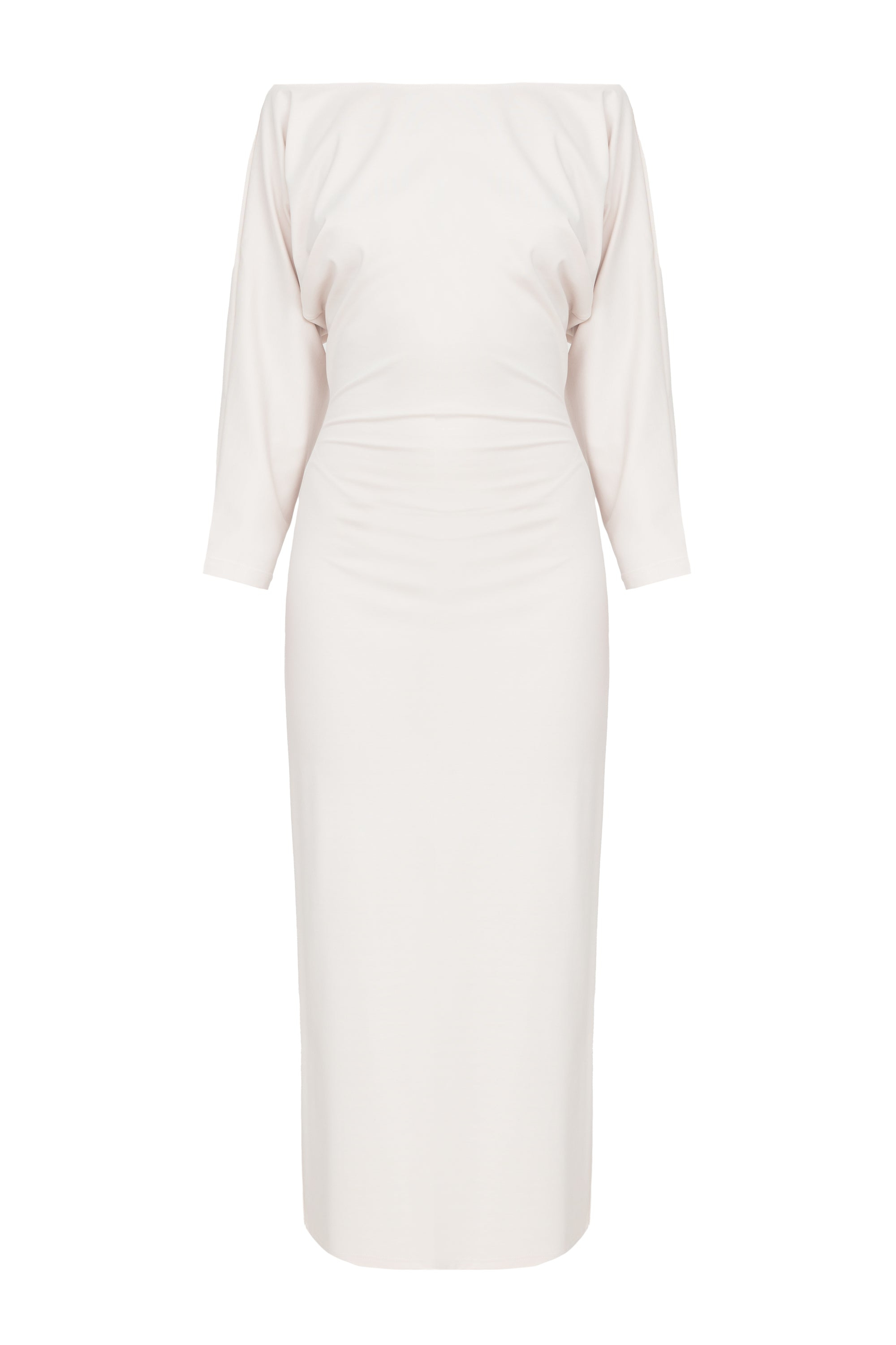 Undress Women's Neutrals / White Thea White Off-shoulder Jersey Midi Dress With Long Sleeves