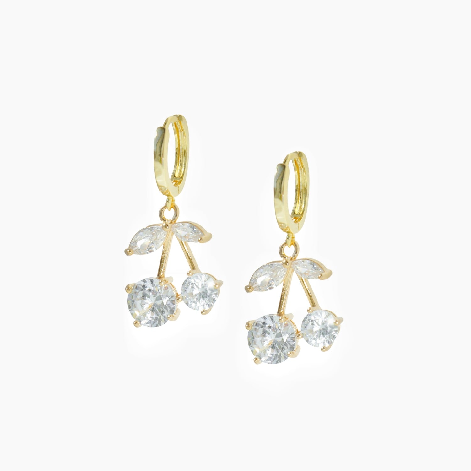 I'mmany London Women's Gold / White Cherry Pie Crystal Cherry Drop Huggie Hoop Earrings