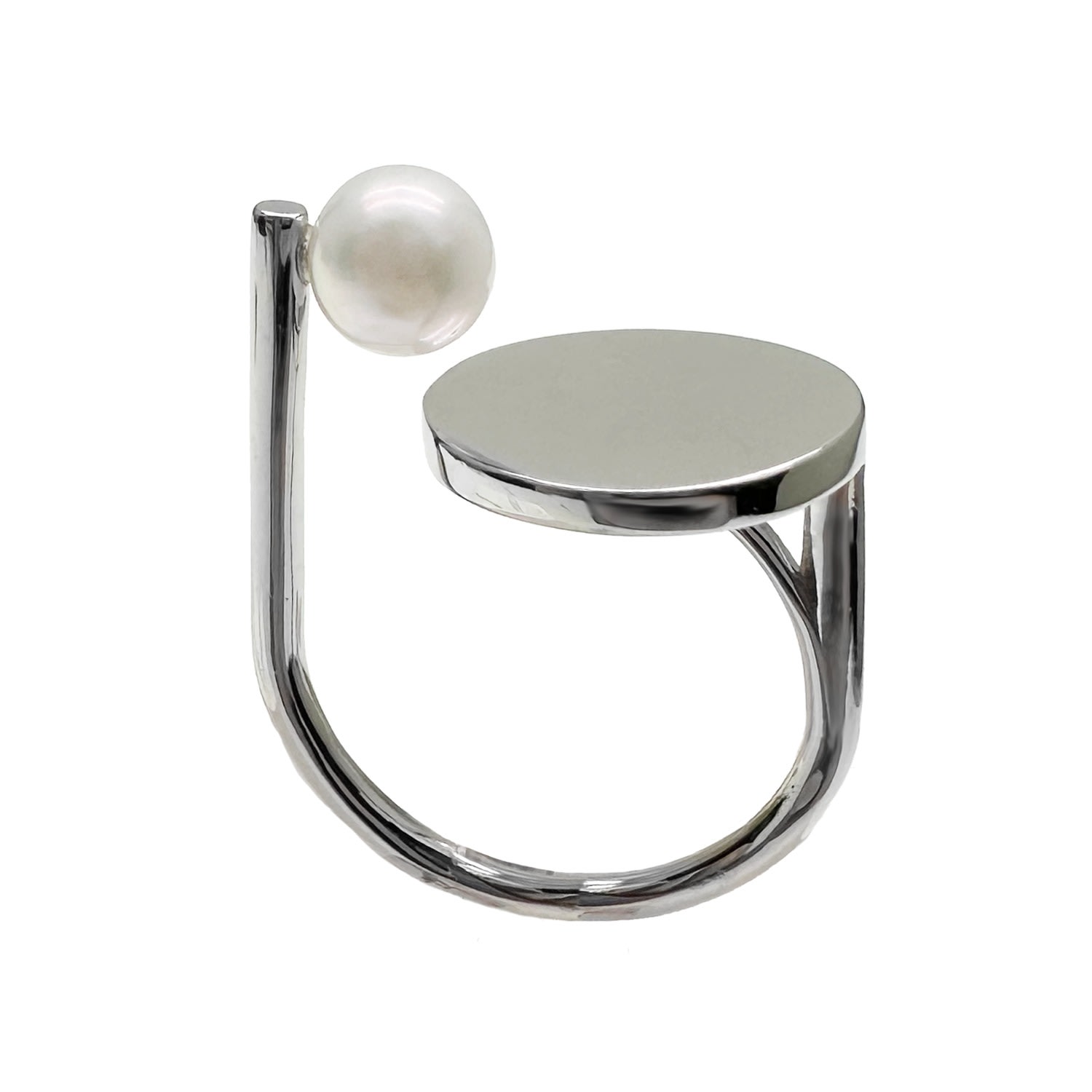 Women’s Geometric Shaped Sterling Silver With White Pearl Ring Ms. Donna