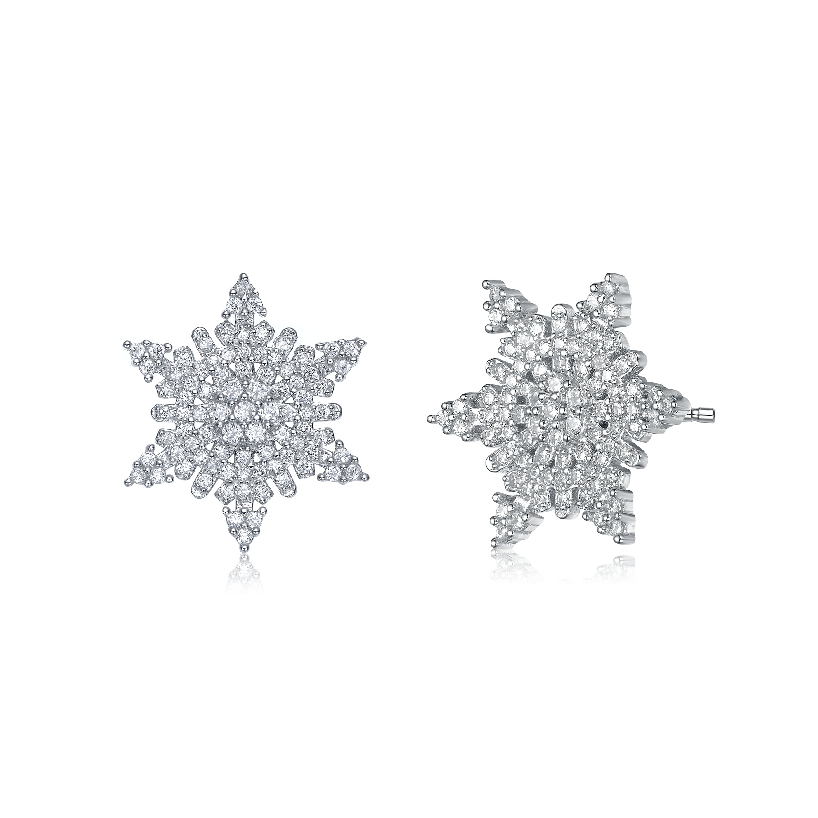 Genevive Jewelry Women's Cubic Zirconia White Gold Plated Sterling Silver Star Shape Stud Earring In White