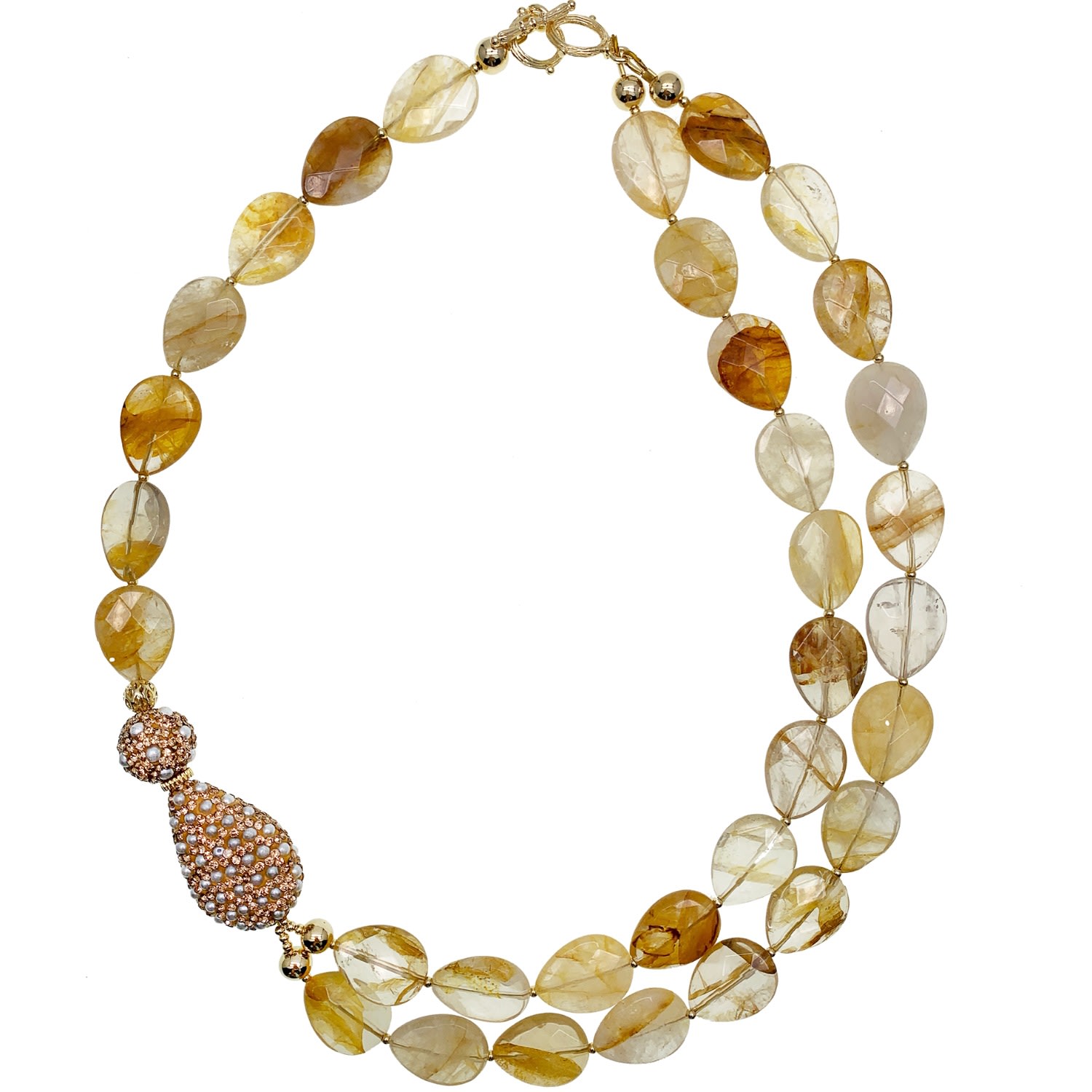 Farra Women's Orange Yellow Citrine With Rhinestones Pendant Statement Necklace