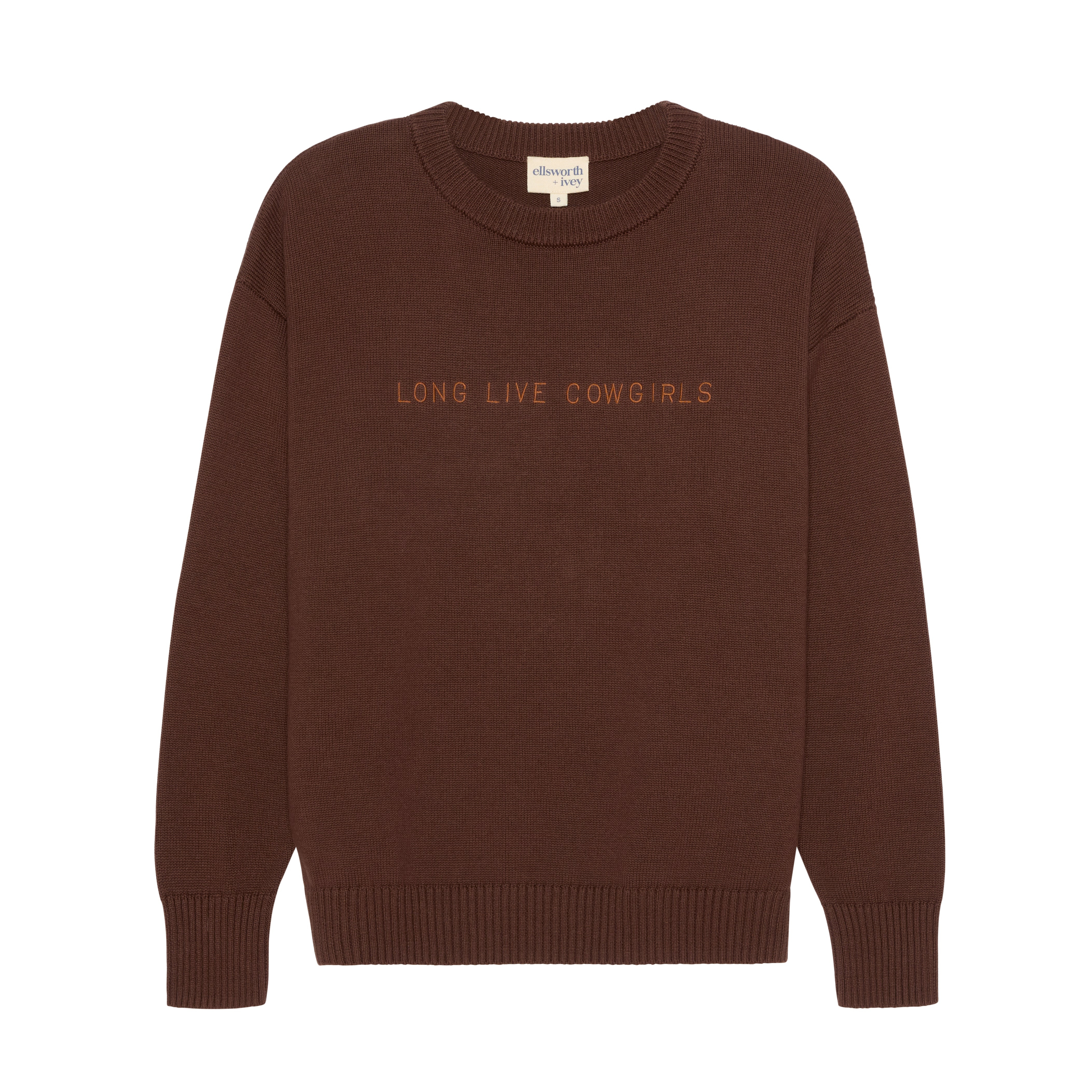 Ellsworth + Ivey Riley Crewneck Sweater Long Live Cowgirls In Brown