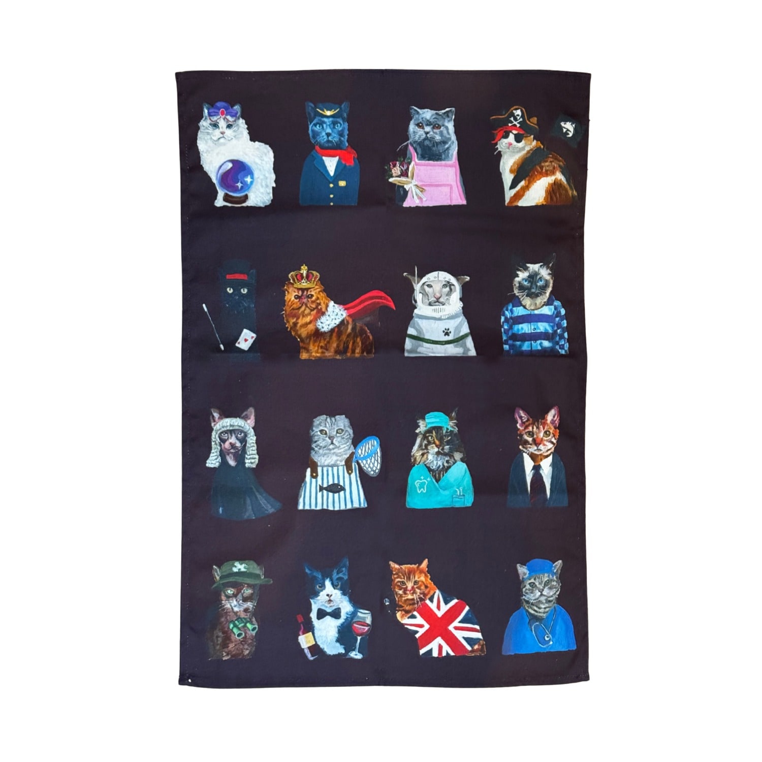 Jessica Anderton Designs Cats Tea Towel - Dark Purple In Purple