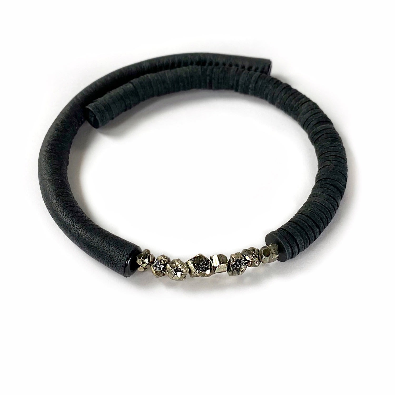 Women’s Black Leather Choker With Pyrite Crystals Waiwai