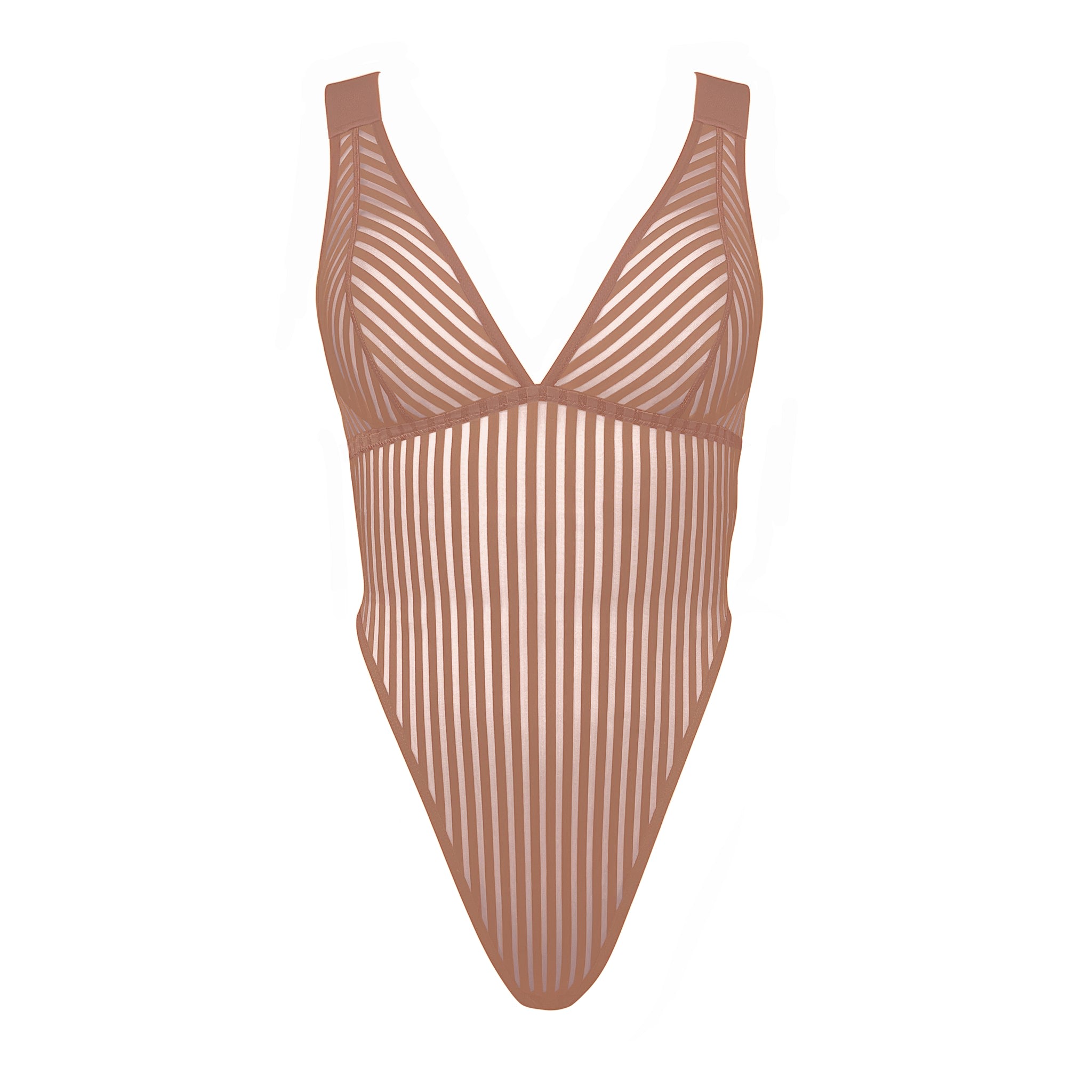 Monique Morin Lingerie Women's Neutrals Vertigo X Back Bodysuit Mushroom