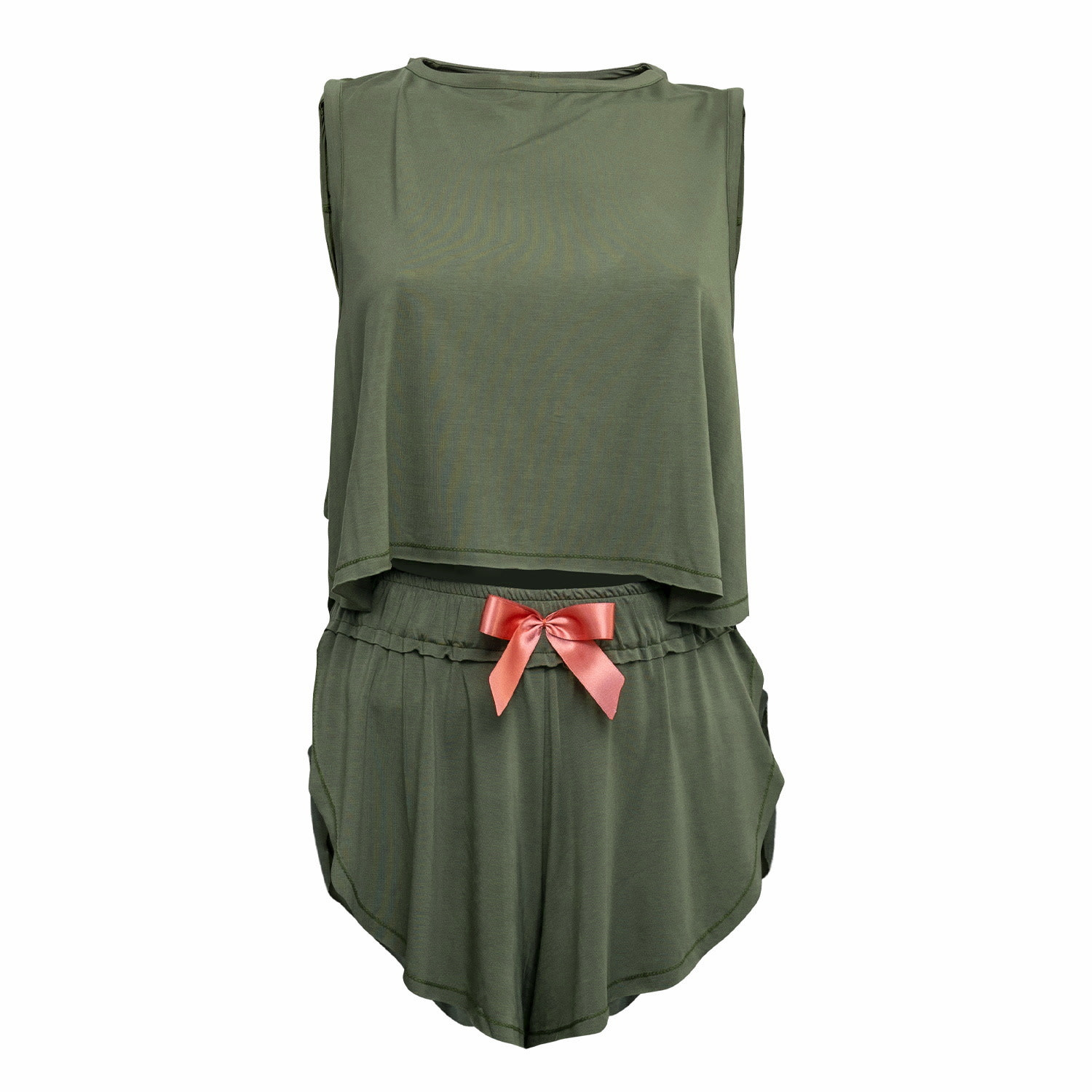 Women’s Green Crop Top & Butterfly Shorts - Khaki Small Loreen Label