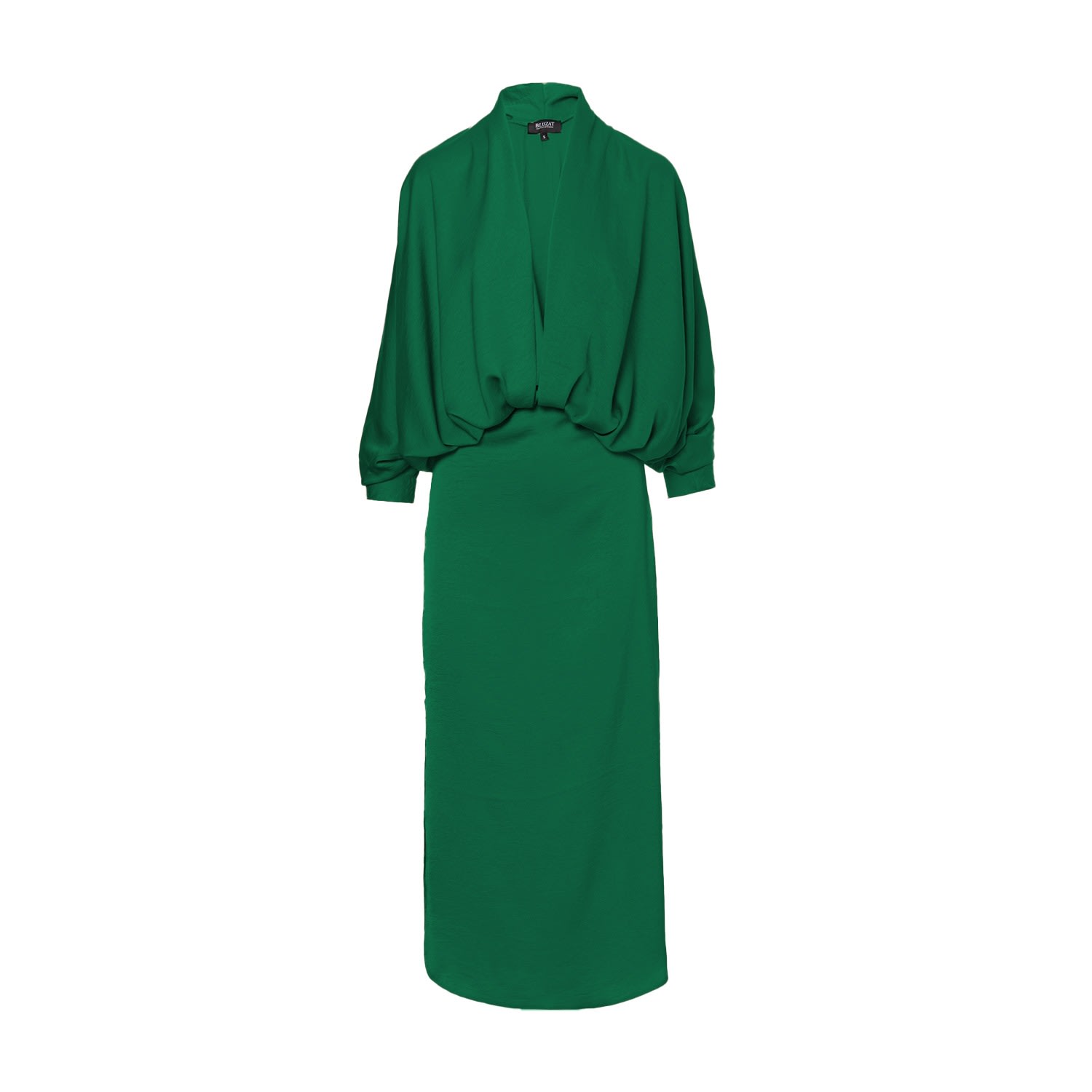 Bluzat Women's Emerald Green Draped Dress With Flared Sleeves In Green