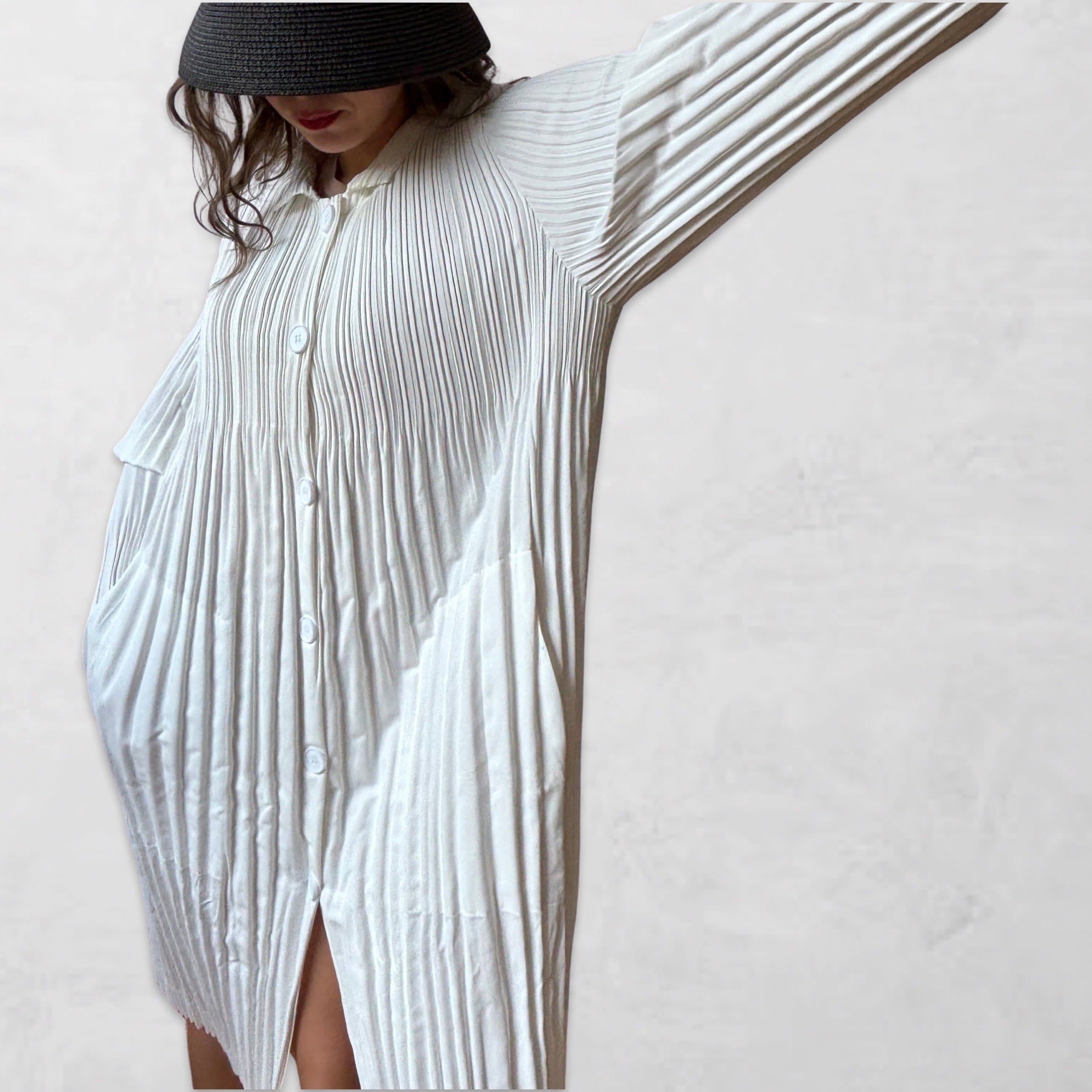 White Pleated Shirt Dress With Pockets | London Atelier Byproduct | Wolf &  Badger