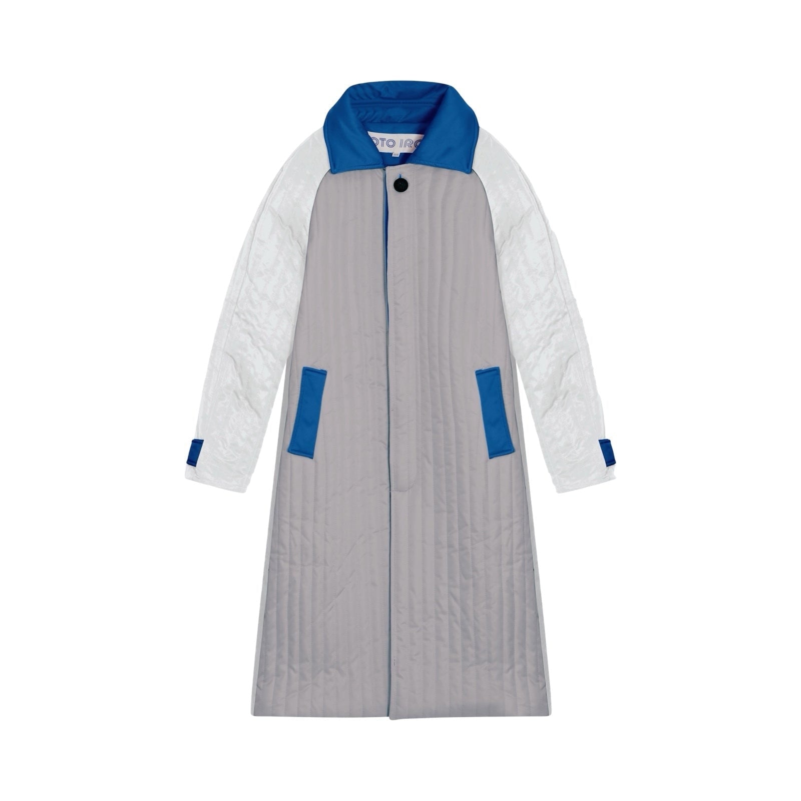 London Atelier Byproduct Women's Blue / White / Grey White Grey Blue Patchwork Colour Block Quilt Long Jacket In Blue/white/grey