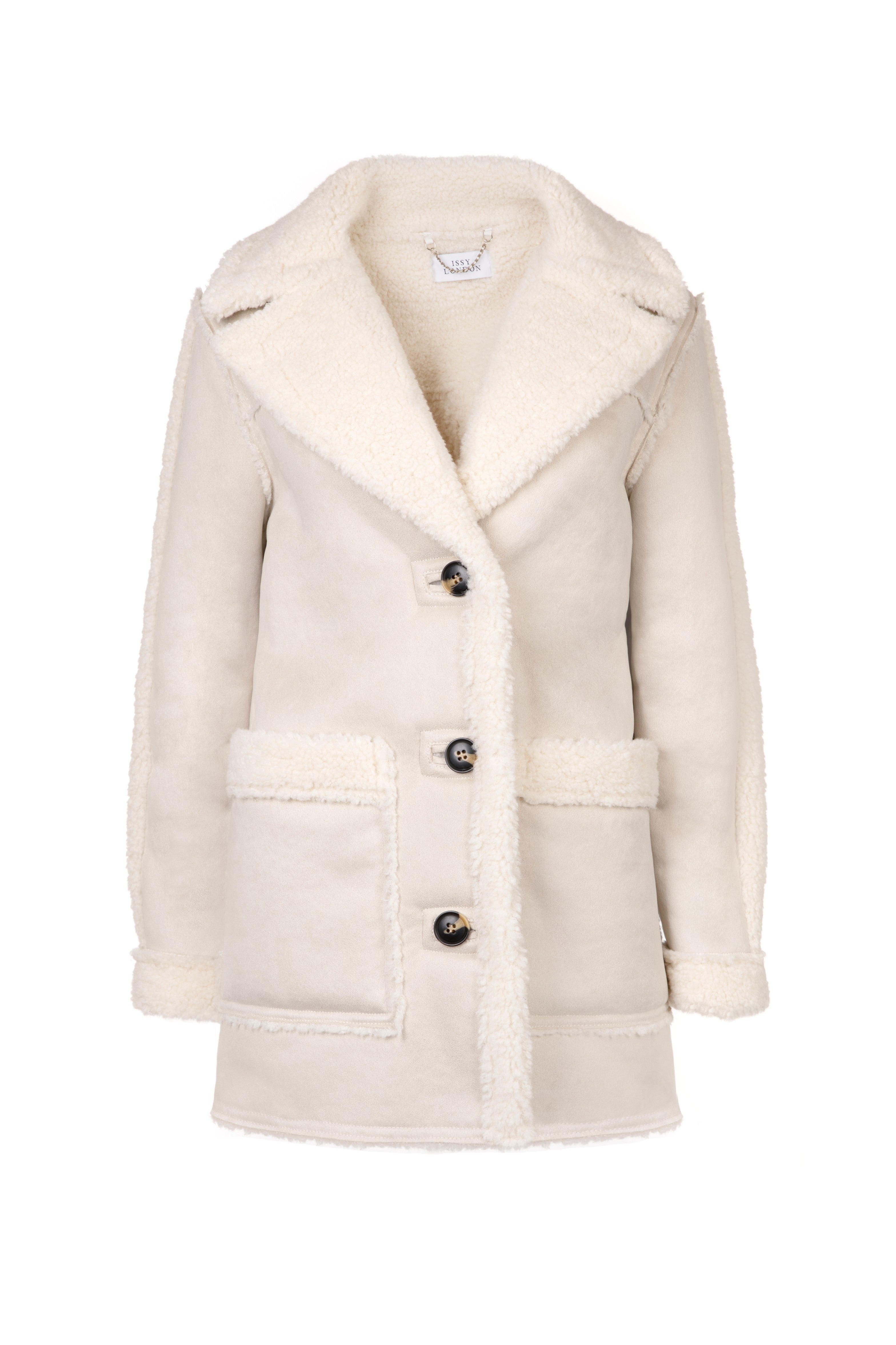 Women’s Neutrals Lauren Faux Shearling Car Coat Natural Stone Extra Small Issy London