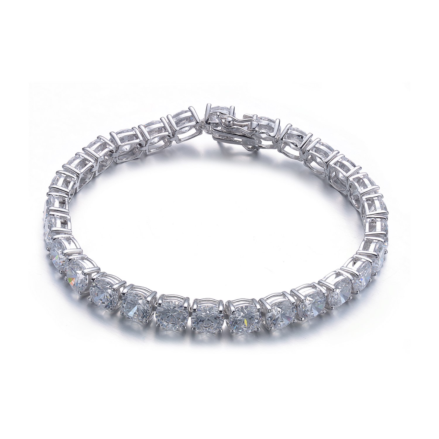 Genevive Jewelry Women's White / Silver Sterling Silver Cubic Zirconia Square Stud Bracelet In Multi