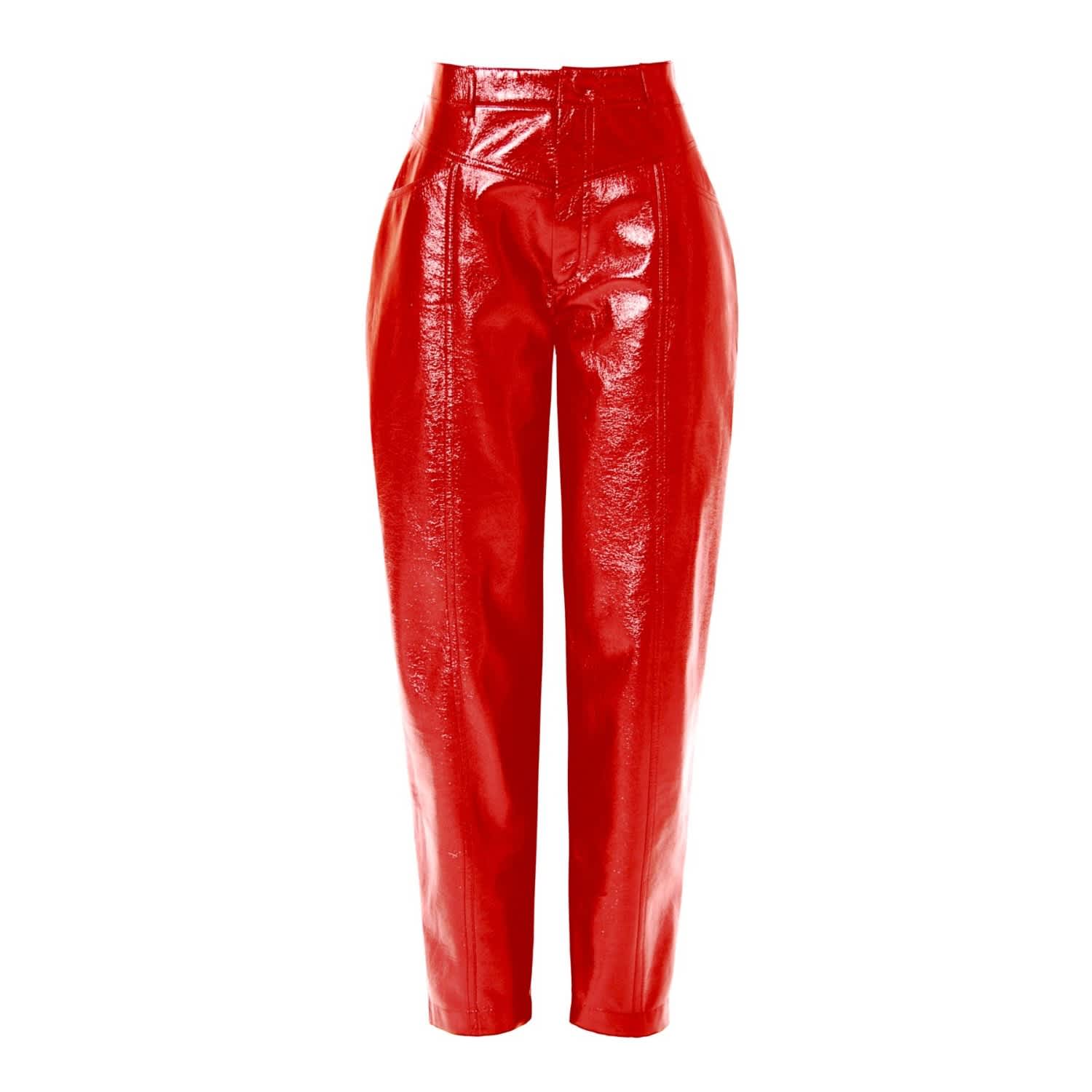 patent leather red pants
