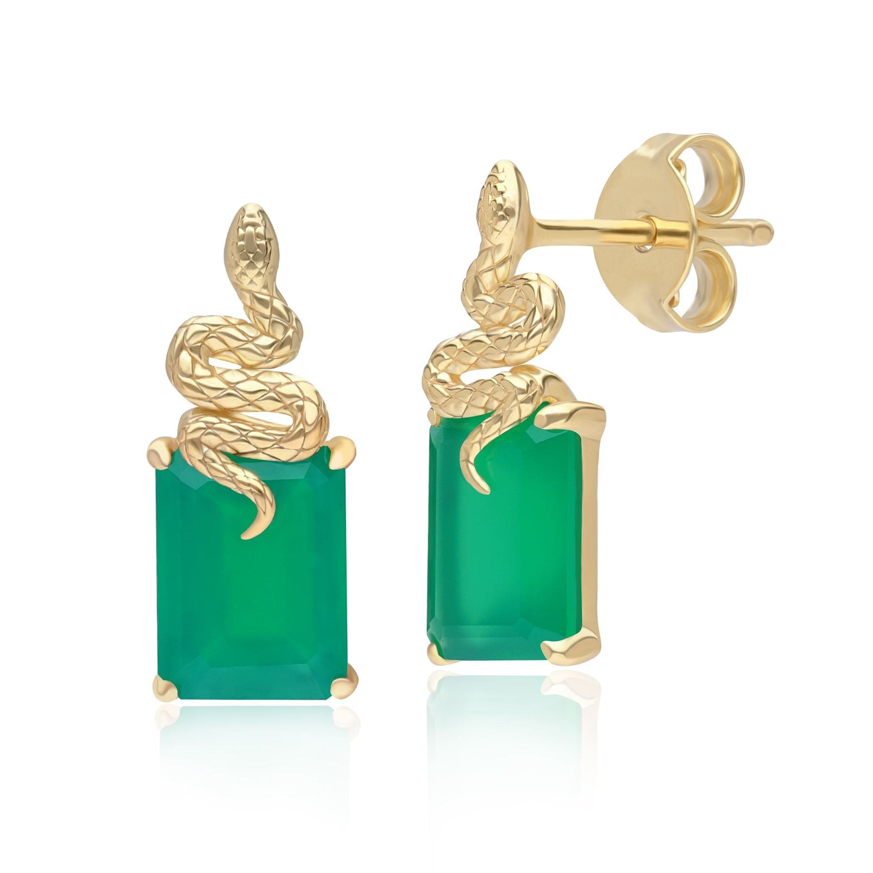 Women’s Gold / Green Green Chalcedony Snake Stud Earrings In Gold Plated Sterling Silver Gemondo