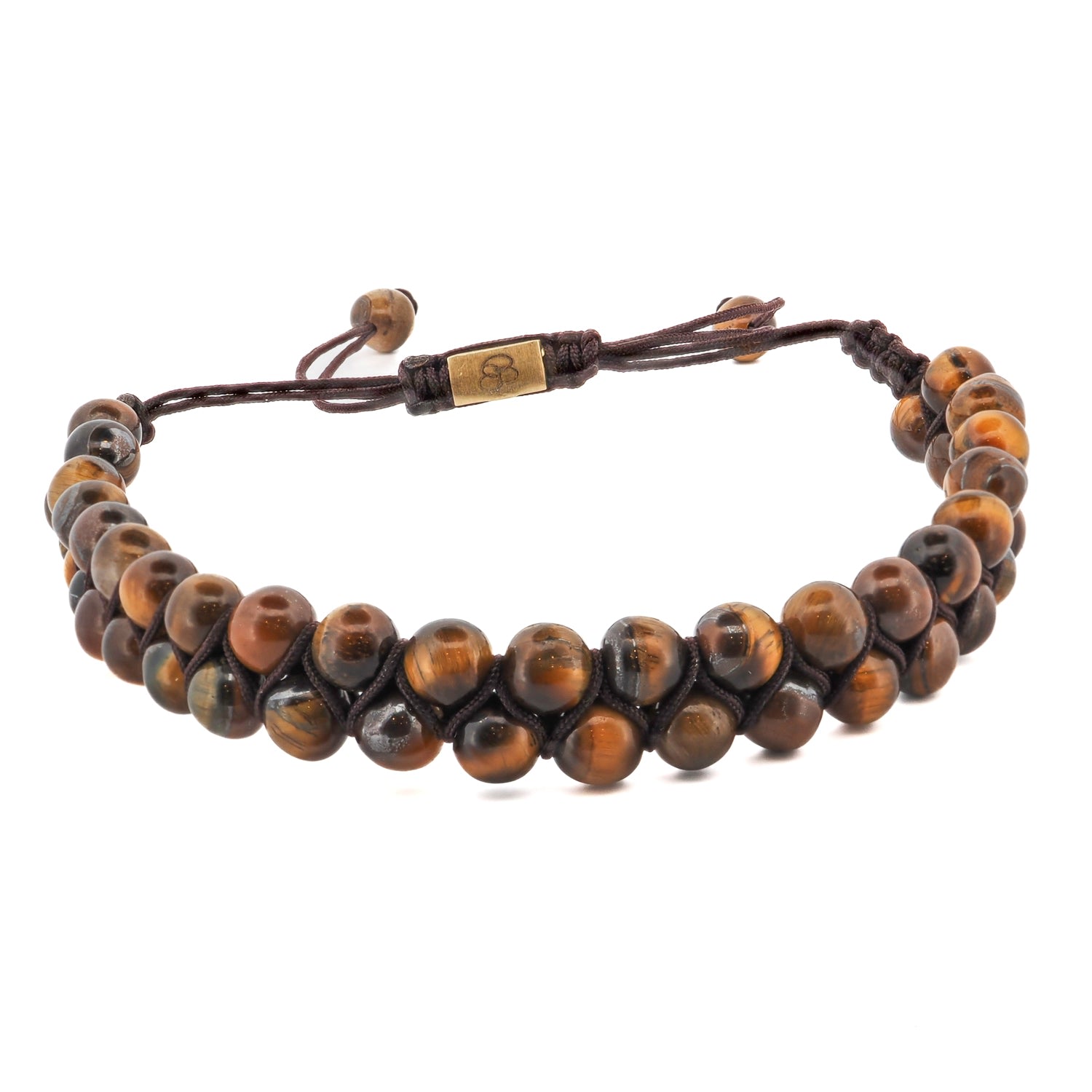 Ebru Jewelry Men's Gold / Black / Brown Tiger's Eye Stone Two Row Beaded Woven Bracelet - Brown In Brown