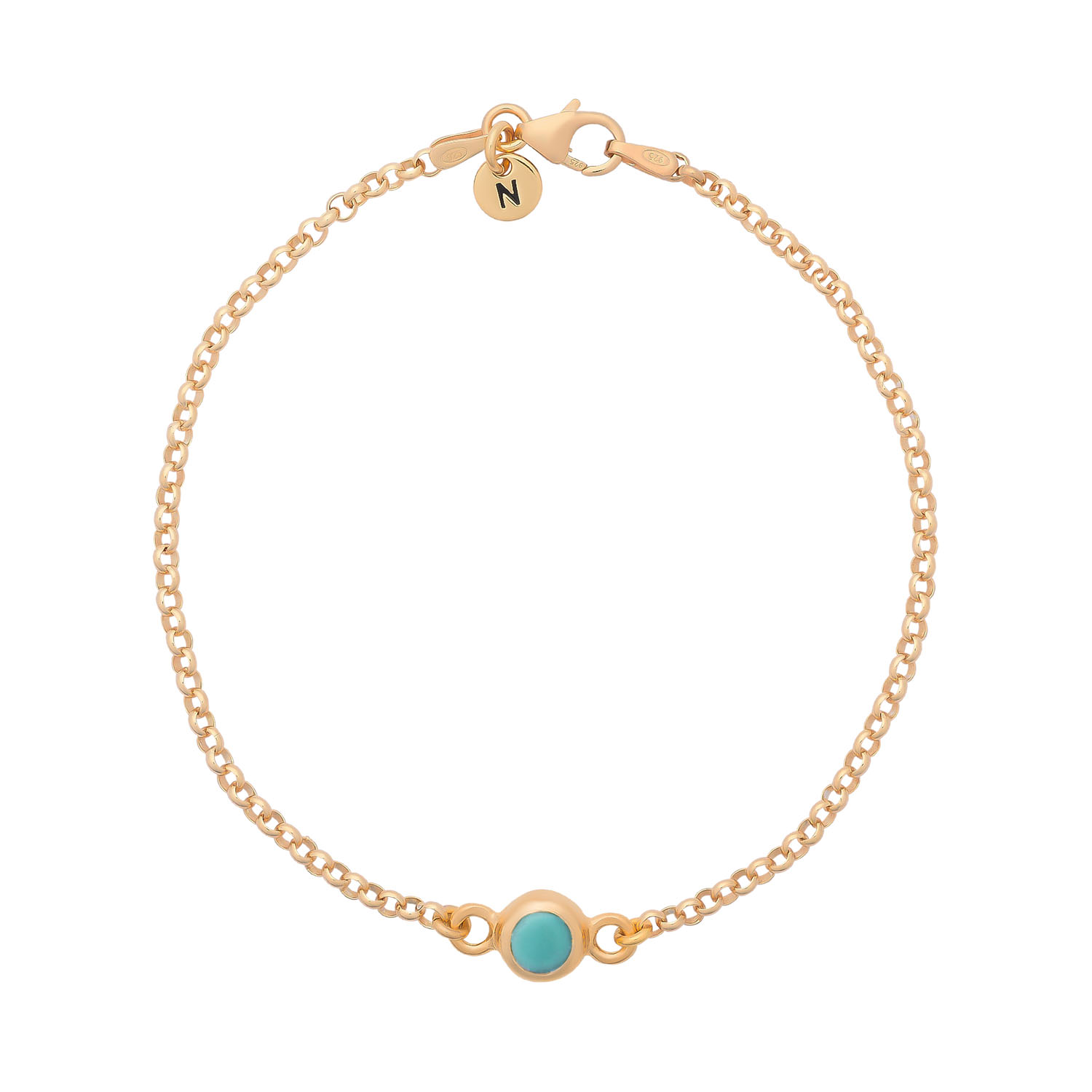 Nellou Jewellery Women's Blue Turquoise Birthstone Gem Dot Bracelet Gold Plated Sterling Silver - December In Blue