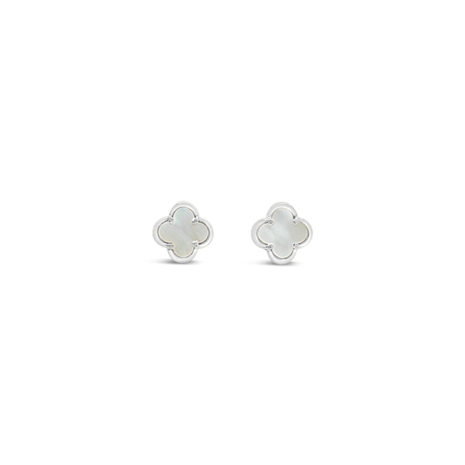 Lutiro Women's White Clover Stud Earring Eight Mm -mother Of Pearl In White