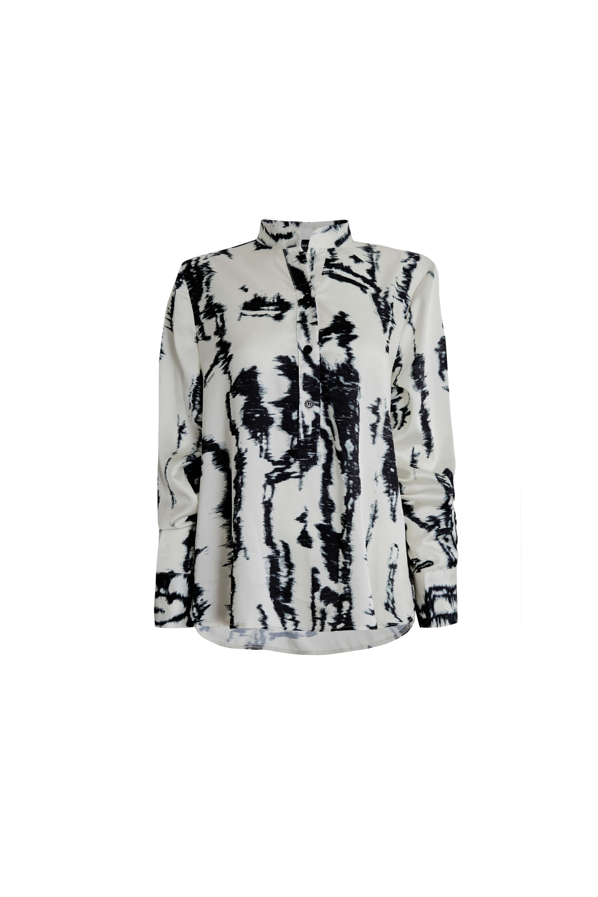 Women’s Black / White Tie Dye Satin Mandarin Collar Blouse In Black-White Large James Lakeland