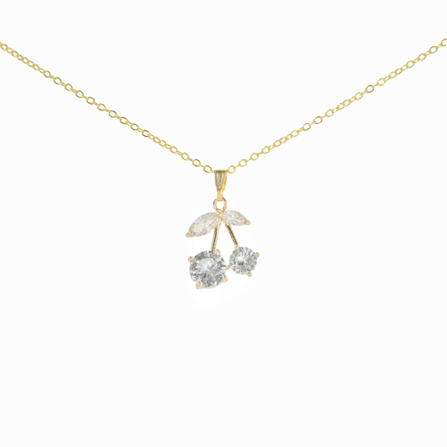I'mmany London Women's White / Gold Cherry Pie Clear Crystal Cherry Pendant Necklace
