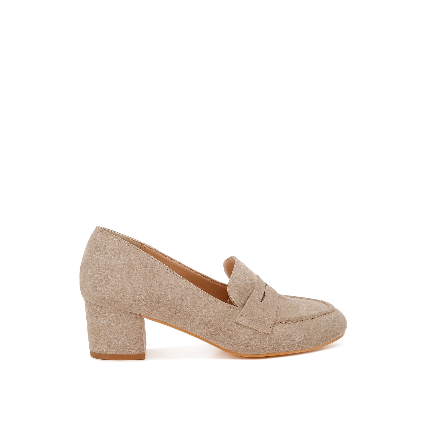 Rag & Co Women's Neutrals Astra Block Heel Genuine Suede Loafers In Sand