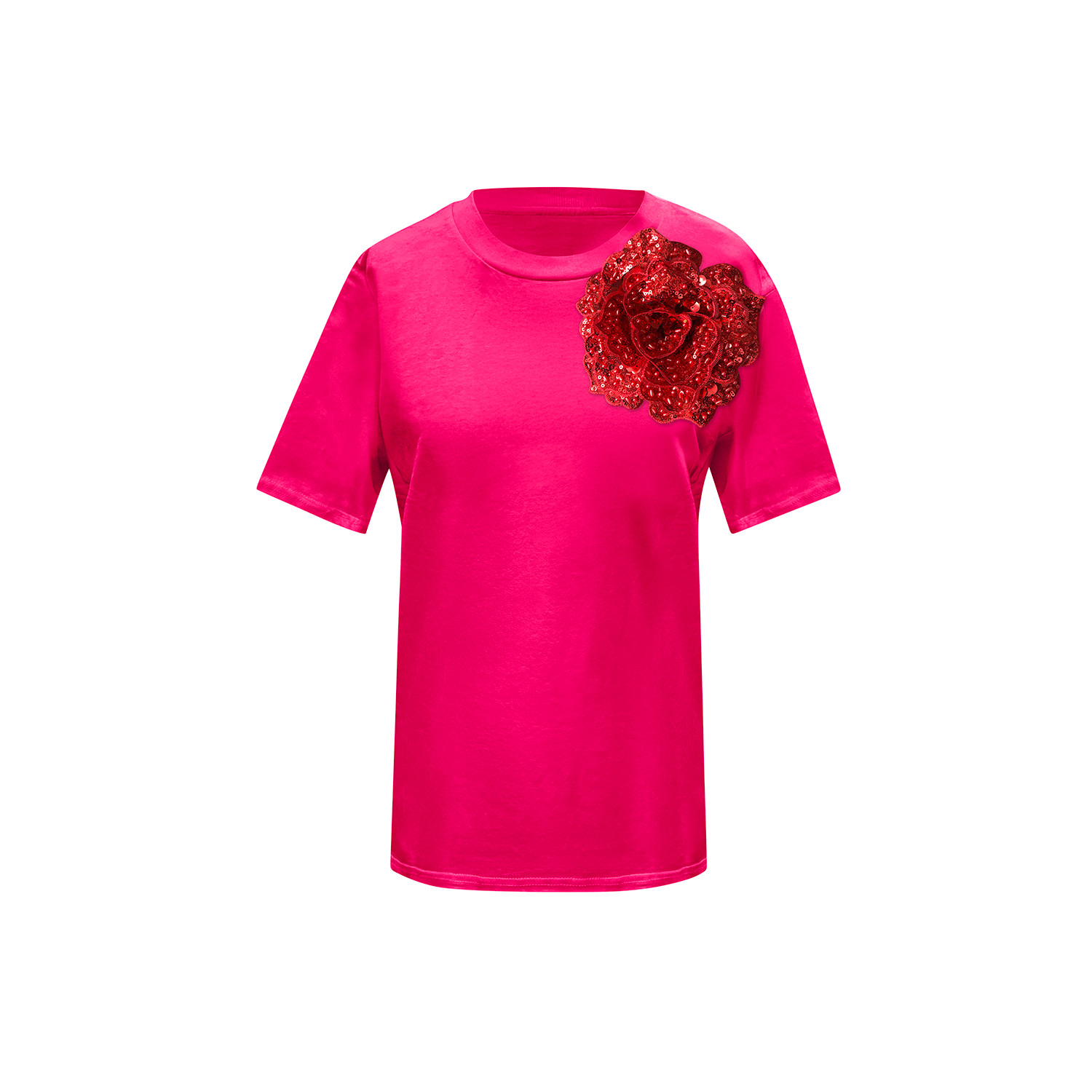 Toma Women's Pink Cotton T-shirt With Pink Side Sequin Rose In Pink
