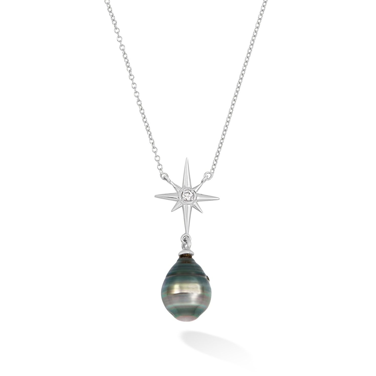 Women’s Fine White Gold North Star Pendant With Tahitian Pearl Dower & Hall