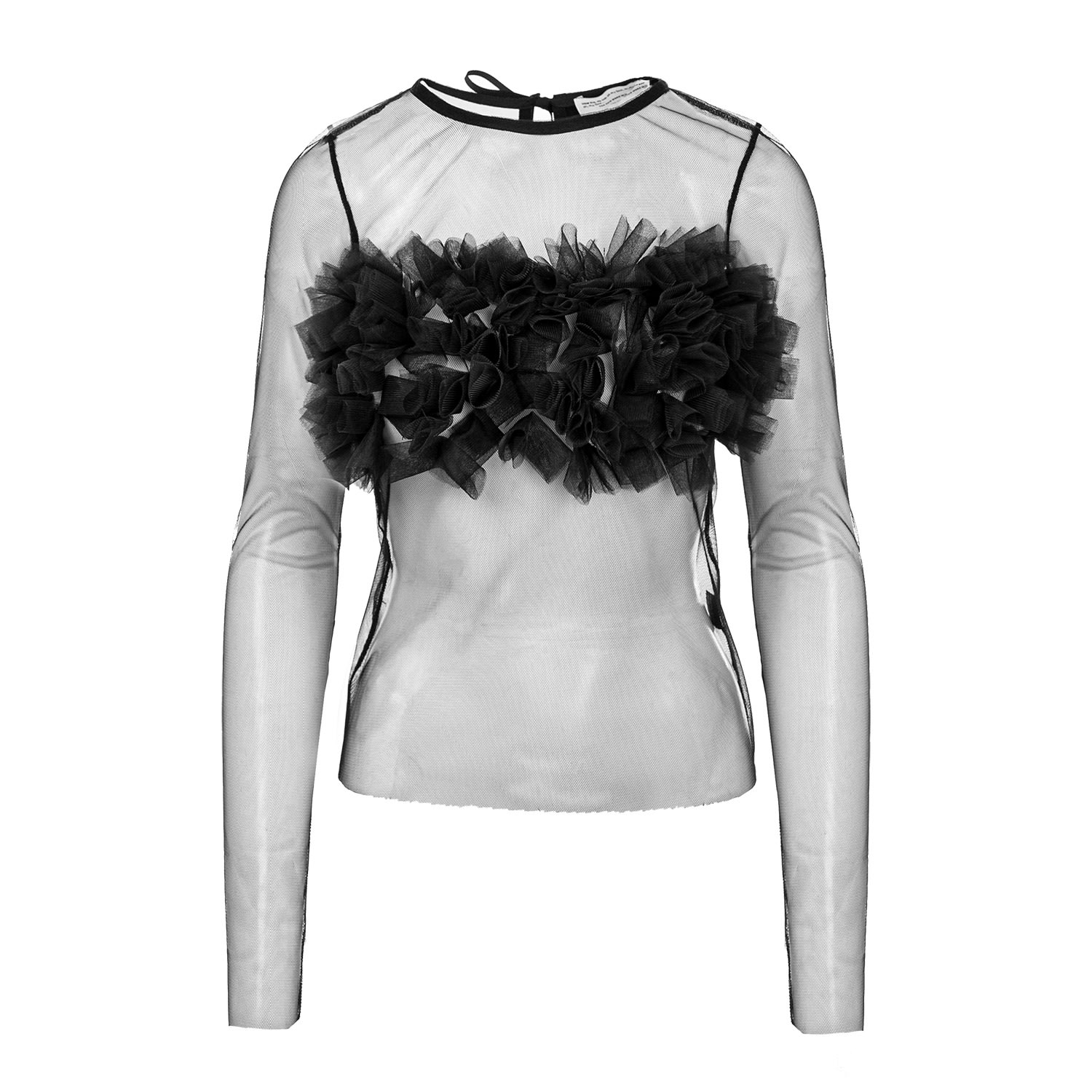 Women’s Black One Layer Tulle Top With Volumetric Applications Small Silvia Serban